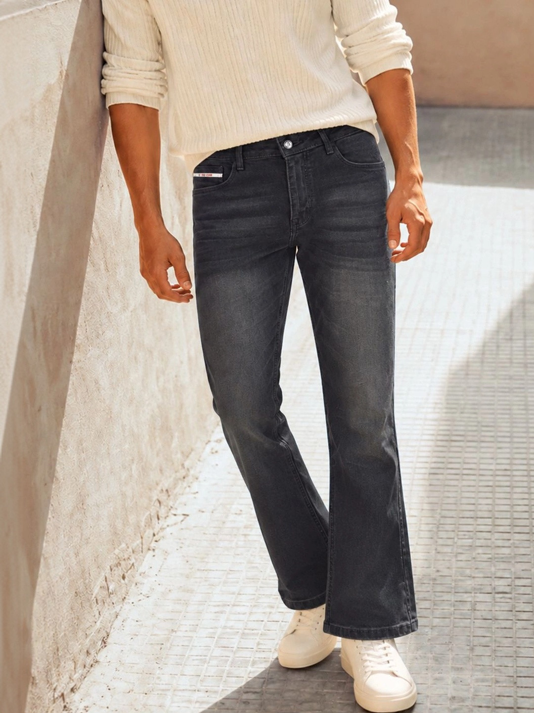 The Indian Garage Co Men Bootcut Mid Rise Cotton Jeans