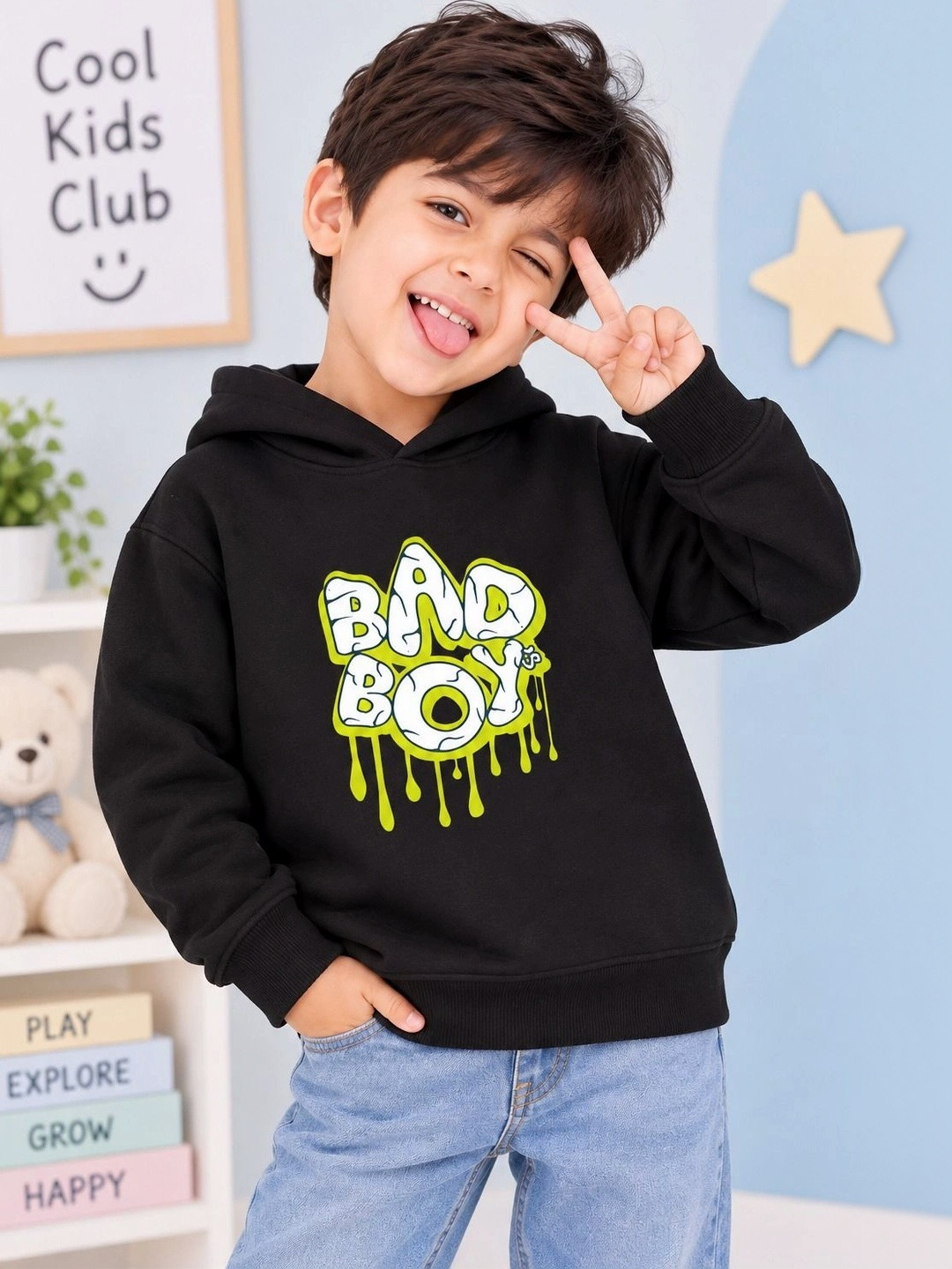 ARYA Kids Typography Printed Hooded Sweatshirt