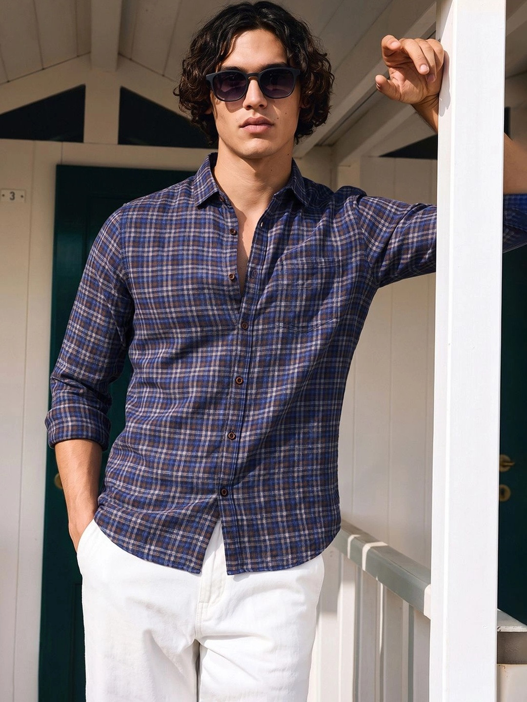 The Indian Garage Co Men Cutaway Collar Checked Cotton Slim Fit Casual Shirt