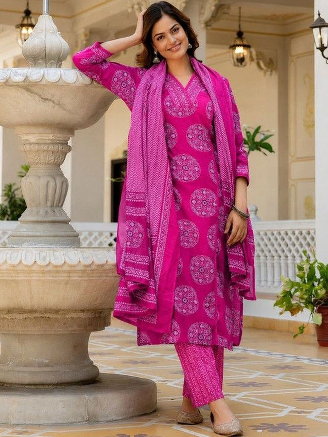 Yashwani Fashion Women Ethnic Printed Regular Pure Cotton Kurta with Palazzo With Dupatta