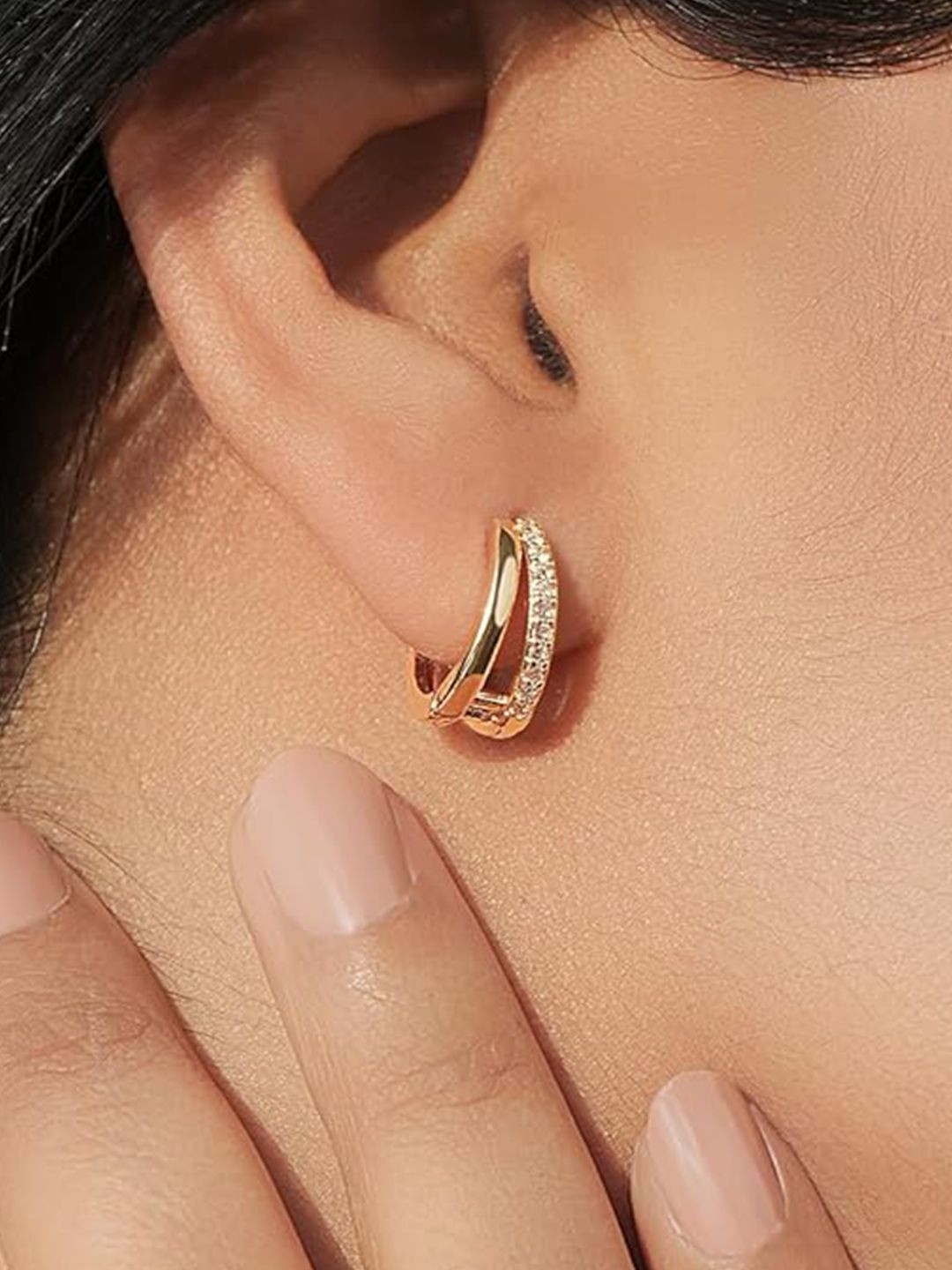 Amalfa Circular 18K Gold-Plated Stainless Steel Zircon Studded Hoop Earrings