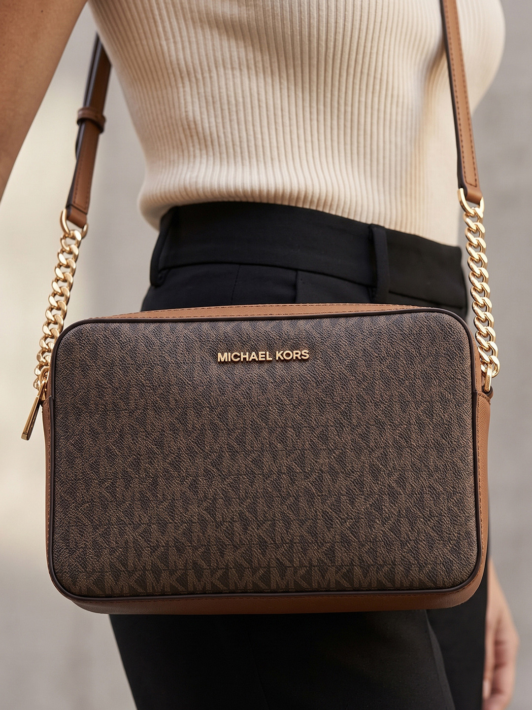 Michael Kors Dark Brown Jet Set Large Crossbody Bag