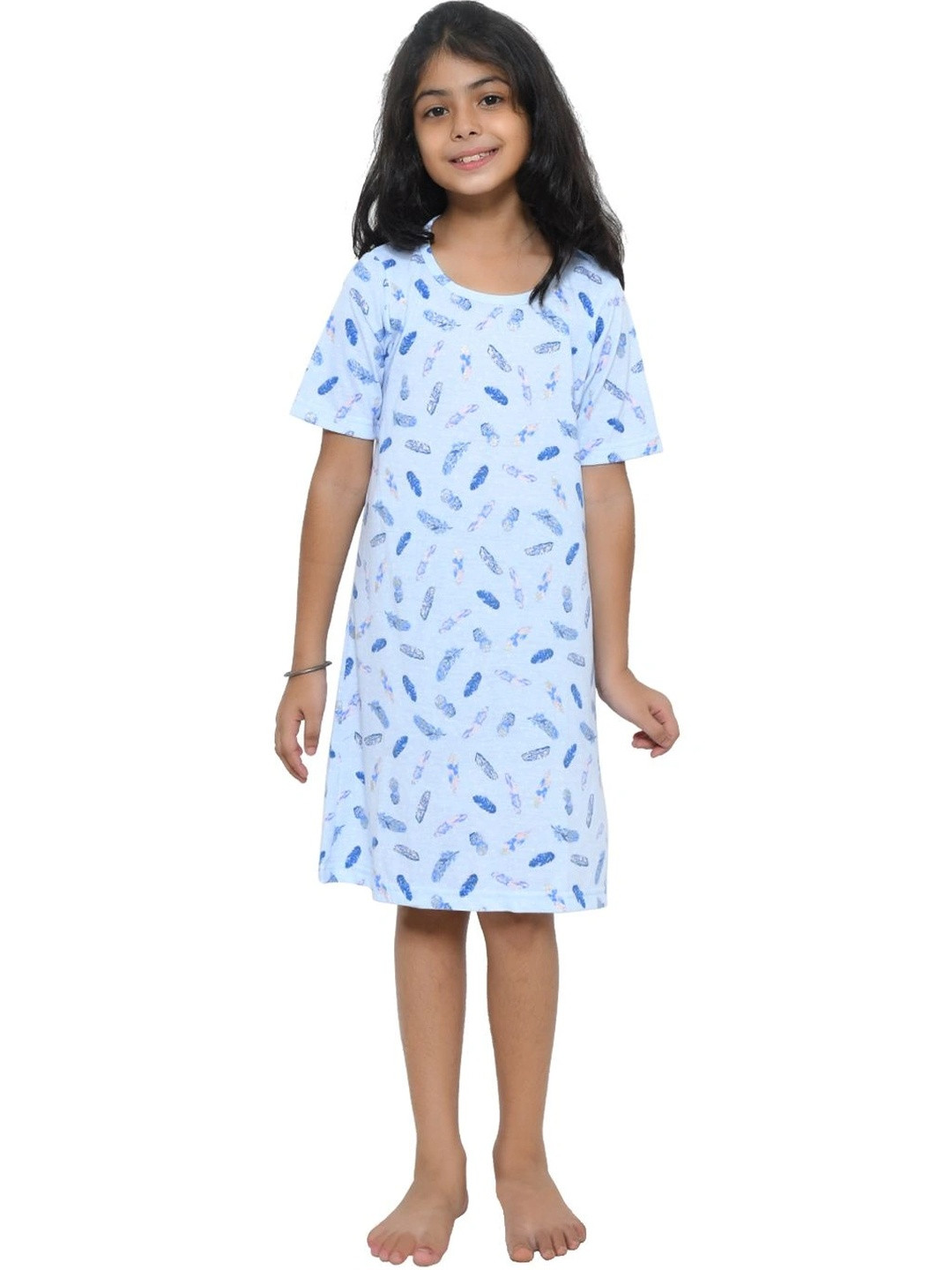 FUNKRAFTS Girls White Printed T-shirt Nightdress
