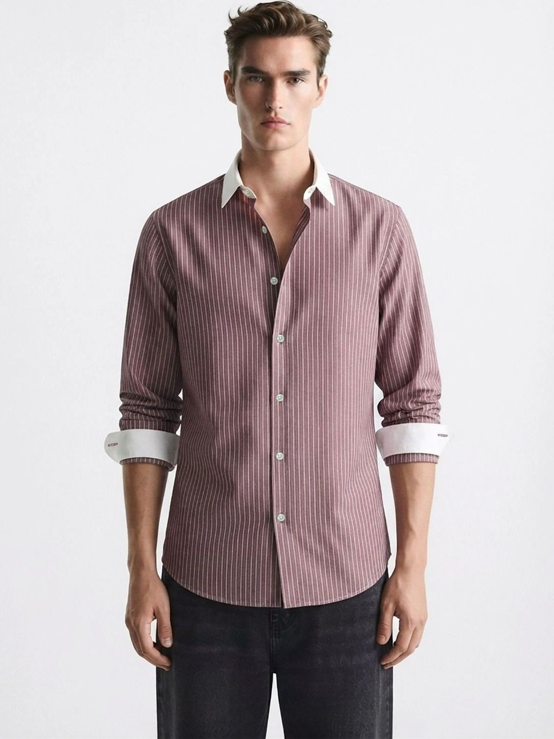 MISCHIEF MONKEY Men Classic Striped Casual Shirt