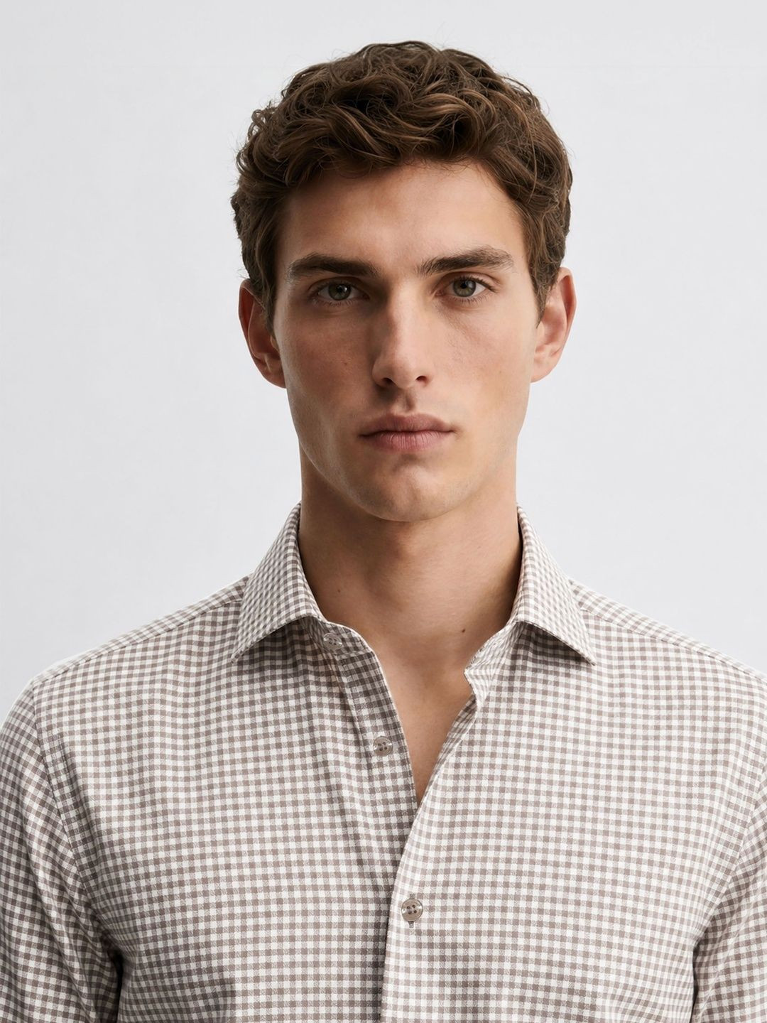 MISCHIEF MONKEY Men Classic Micro Checks Checked Casual Shirt
