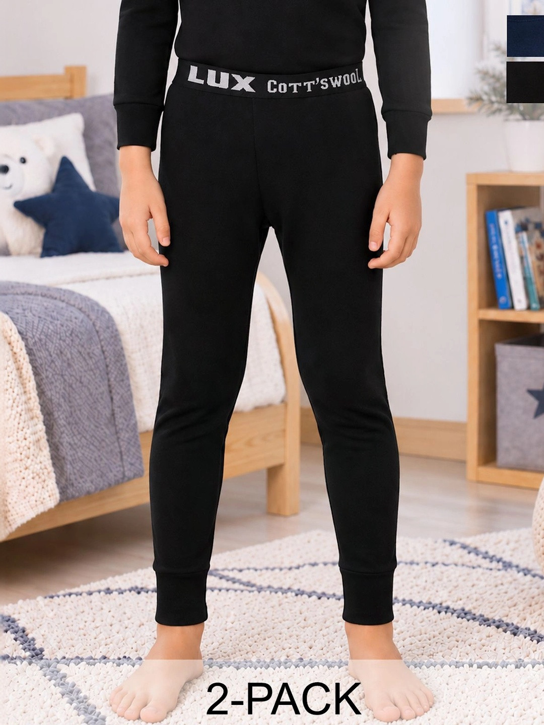 Lux Cottswool Boys Pack Of 2 Solid Cotton Thermal Bottoms