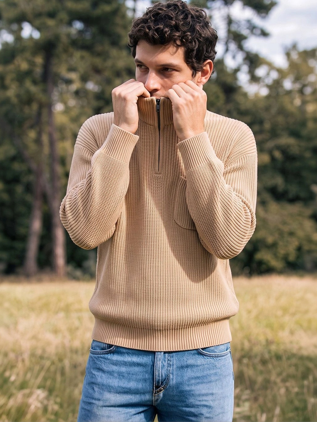 The Indian Garage Co Men Acrylic Mock Collar Long Sleeves Pullover Sweaters