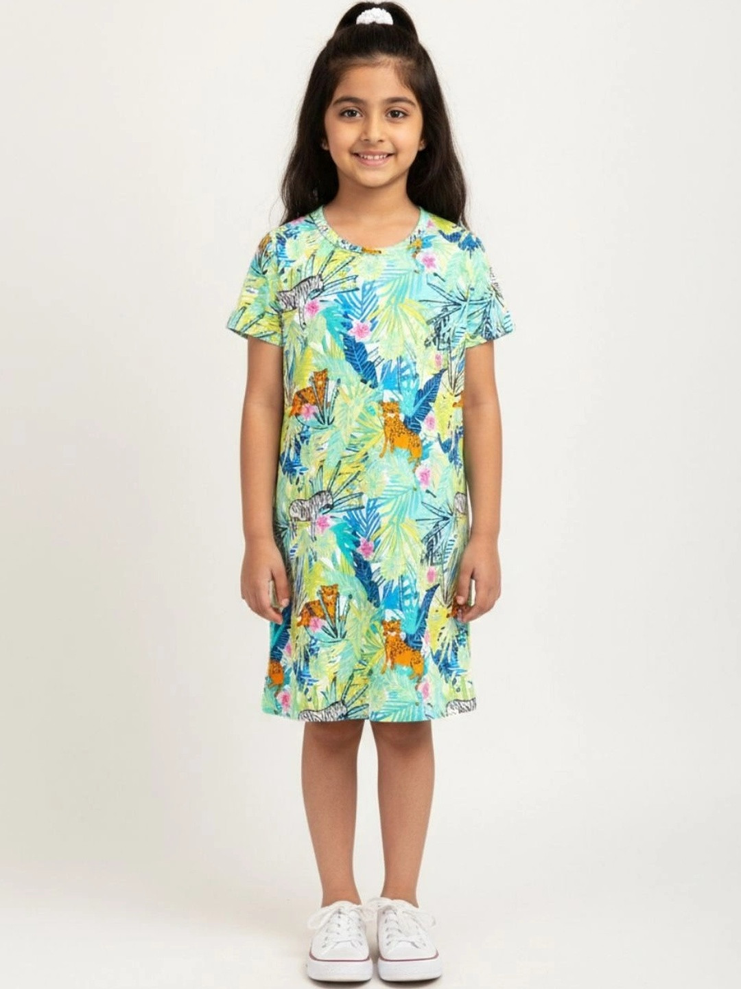 FUNKRAFTS Girls Green Animal Graphics Printed Nightdress