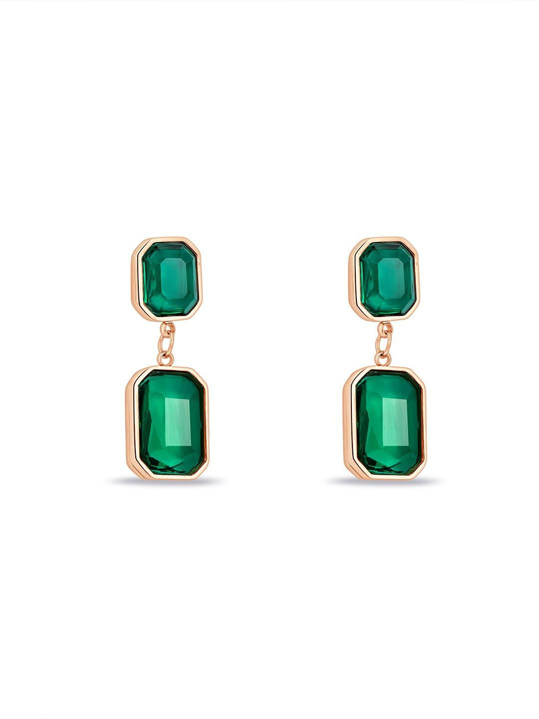 QUERALT Rose Gold Toned Emerald Geometric Drop Earrings