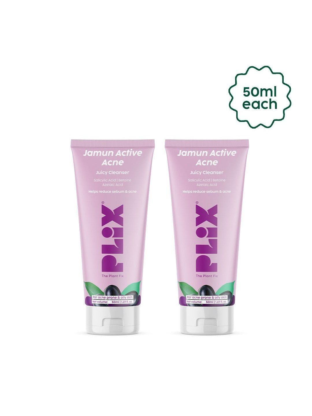 PLIX THE PLANT FIX Set Of 2 Jamun Active Acne Juicy Cleanser - 50 ml Each