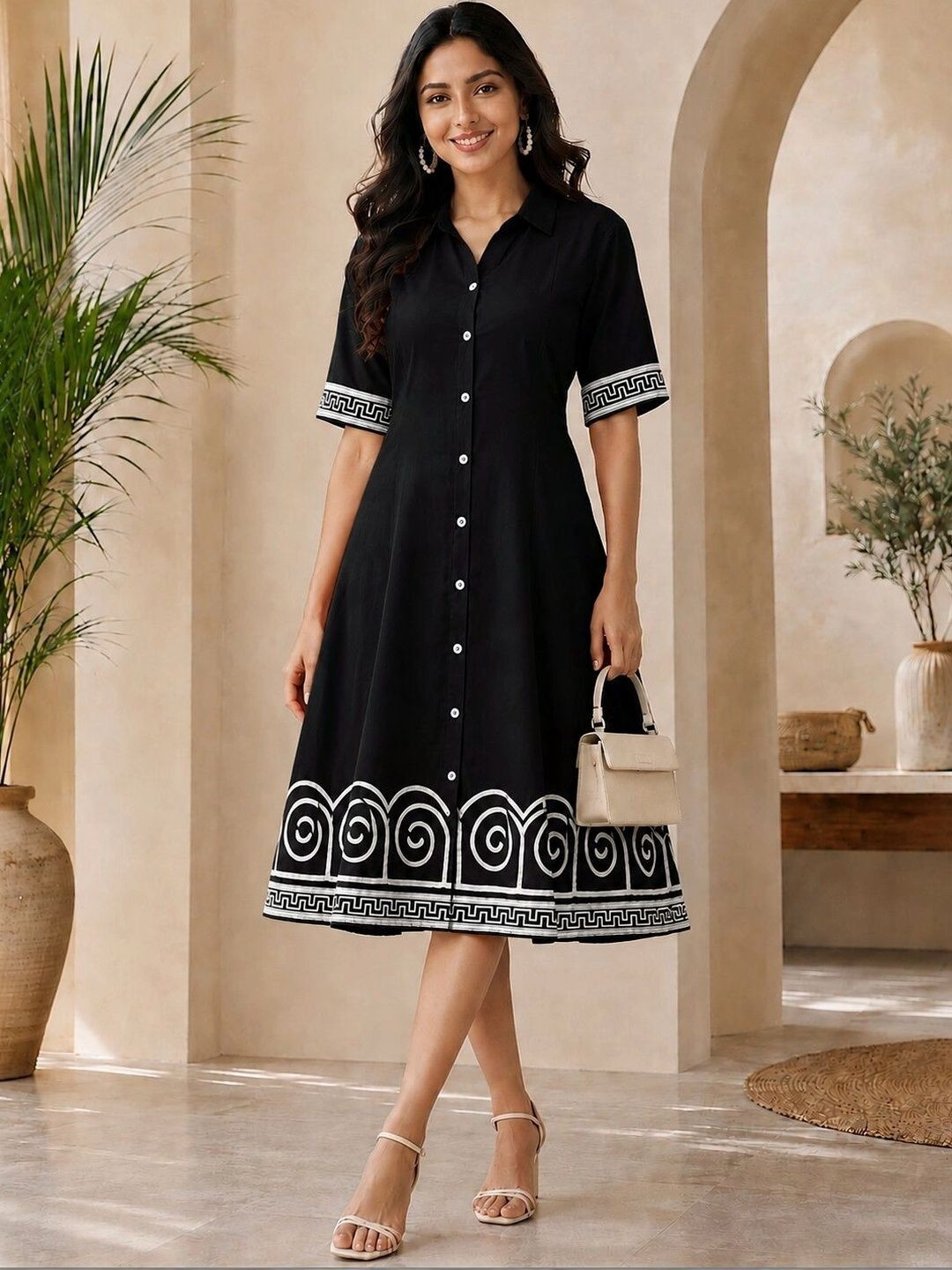 TUHIRAAJ Print A-Line Midi Dress