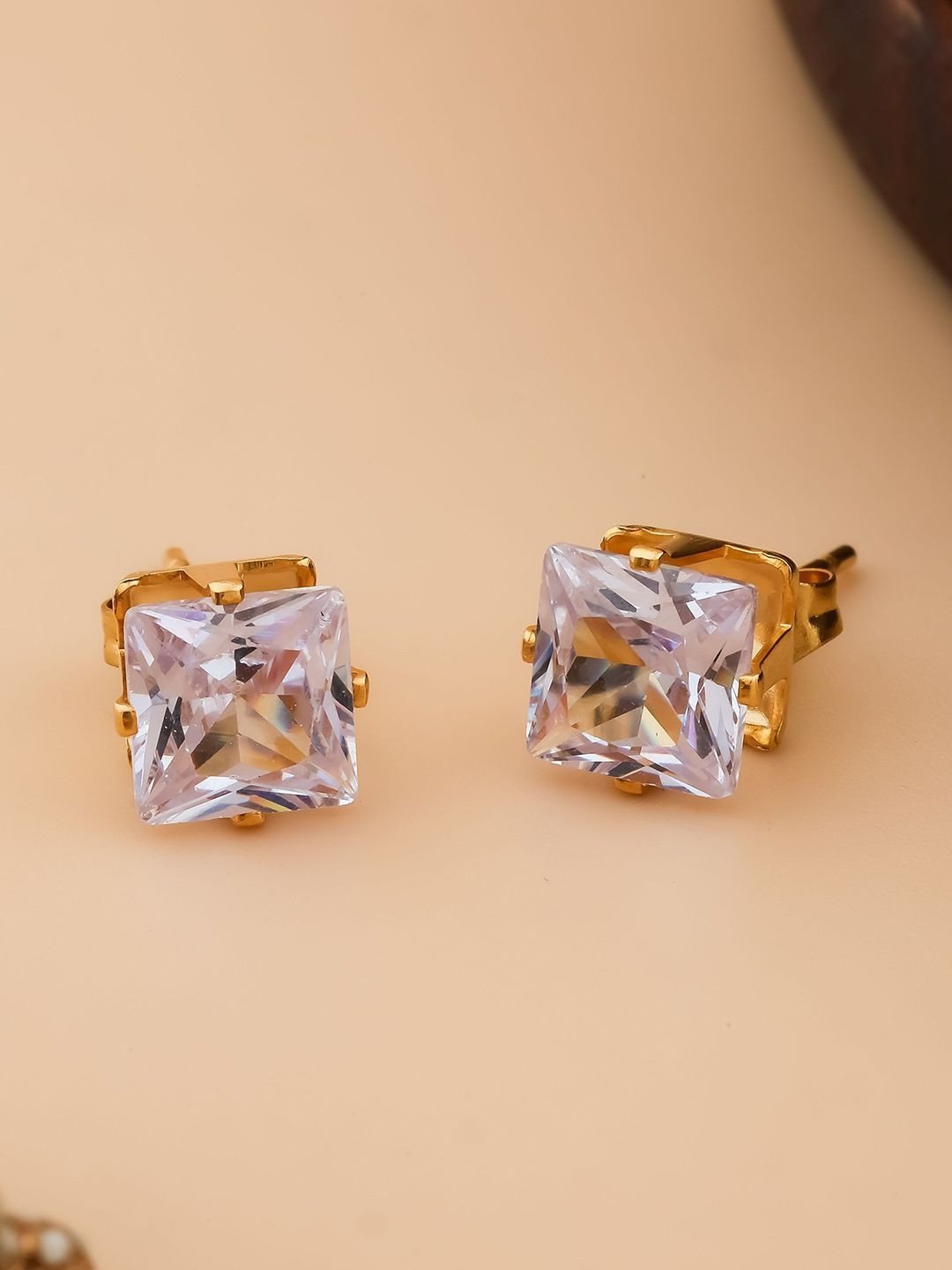 QUERALT Gold Toned Textured Circular Stud Earrings