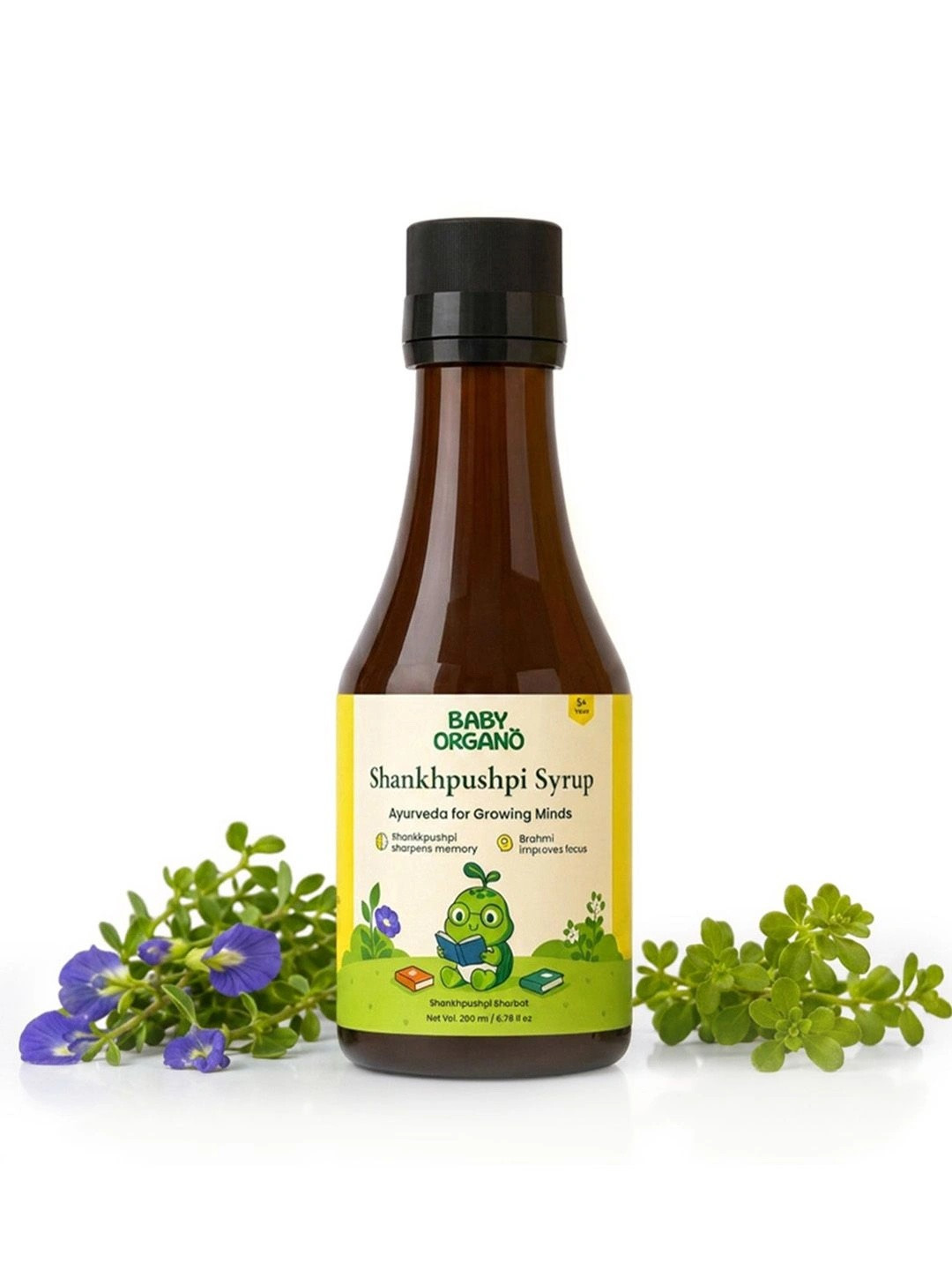 BABYORGANO Ayurvedic Shankhpushpi Syrup for Kids 5+ Years With Brahmi & Sharkara - 200ml