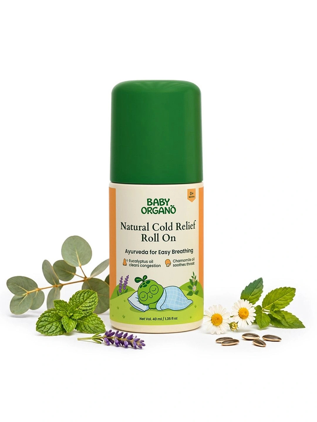 BABYORGANO Ayurvedic Cold Roll On for Babies 0+ Months | Eucalyptus Tulsi Lavender | 40ml