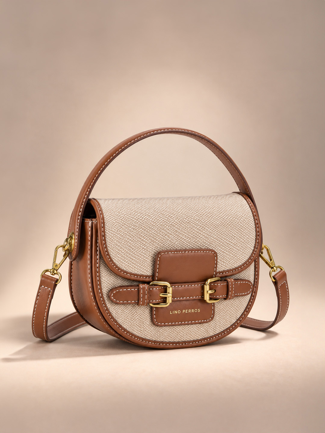Lino Perros Colourblocked Buckle Detail Canvas Half Moon Sling Bag