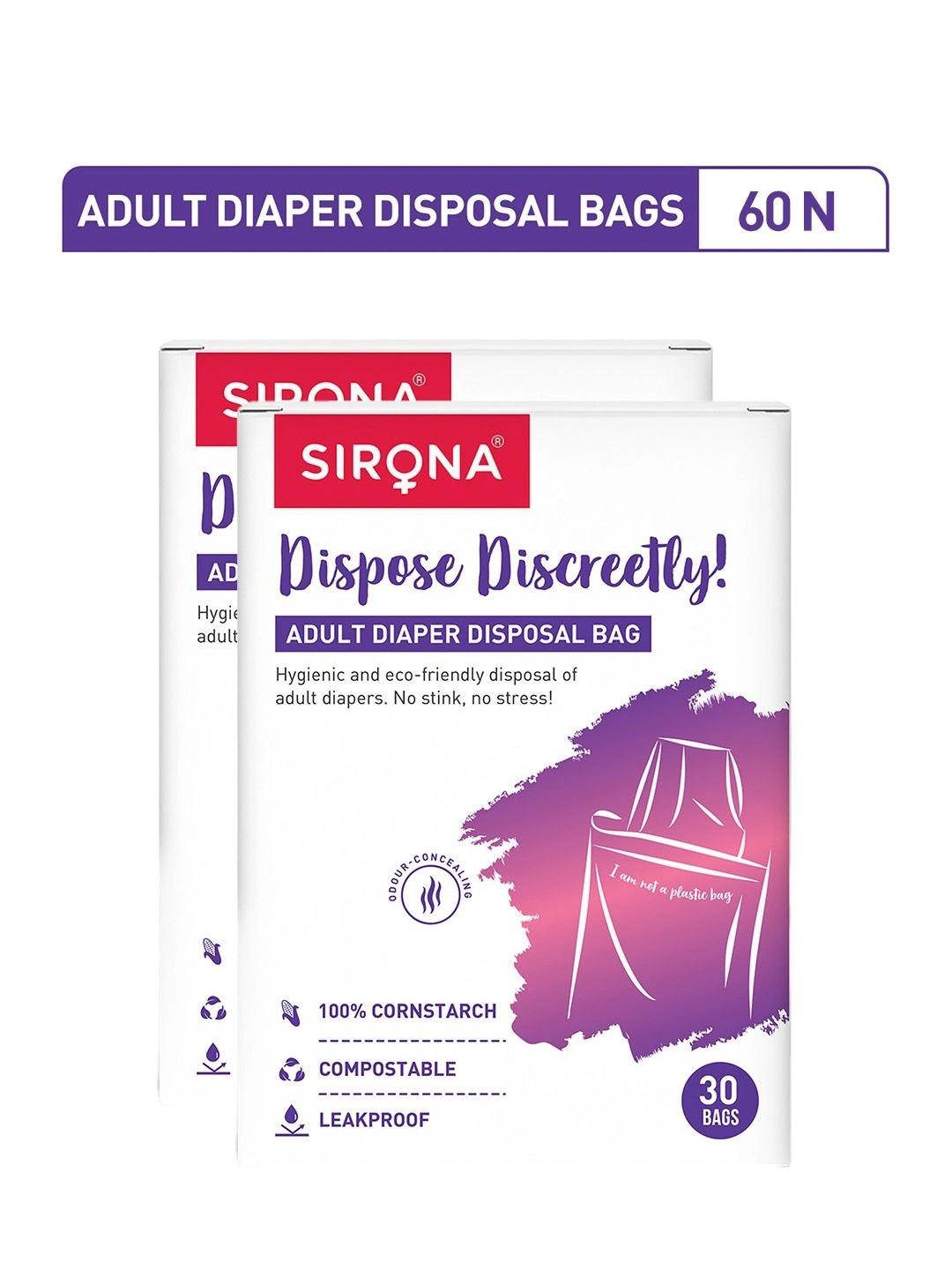 Sirona Pack of 2 Premium Diaper Disposal Bags for Adults- 30 Bags each
