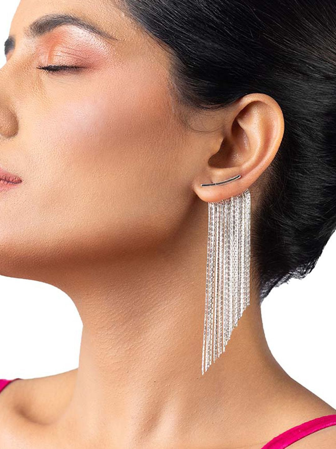 Amalfa Women 18K Silver Plated Long Tassel Dangle Earrings