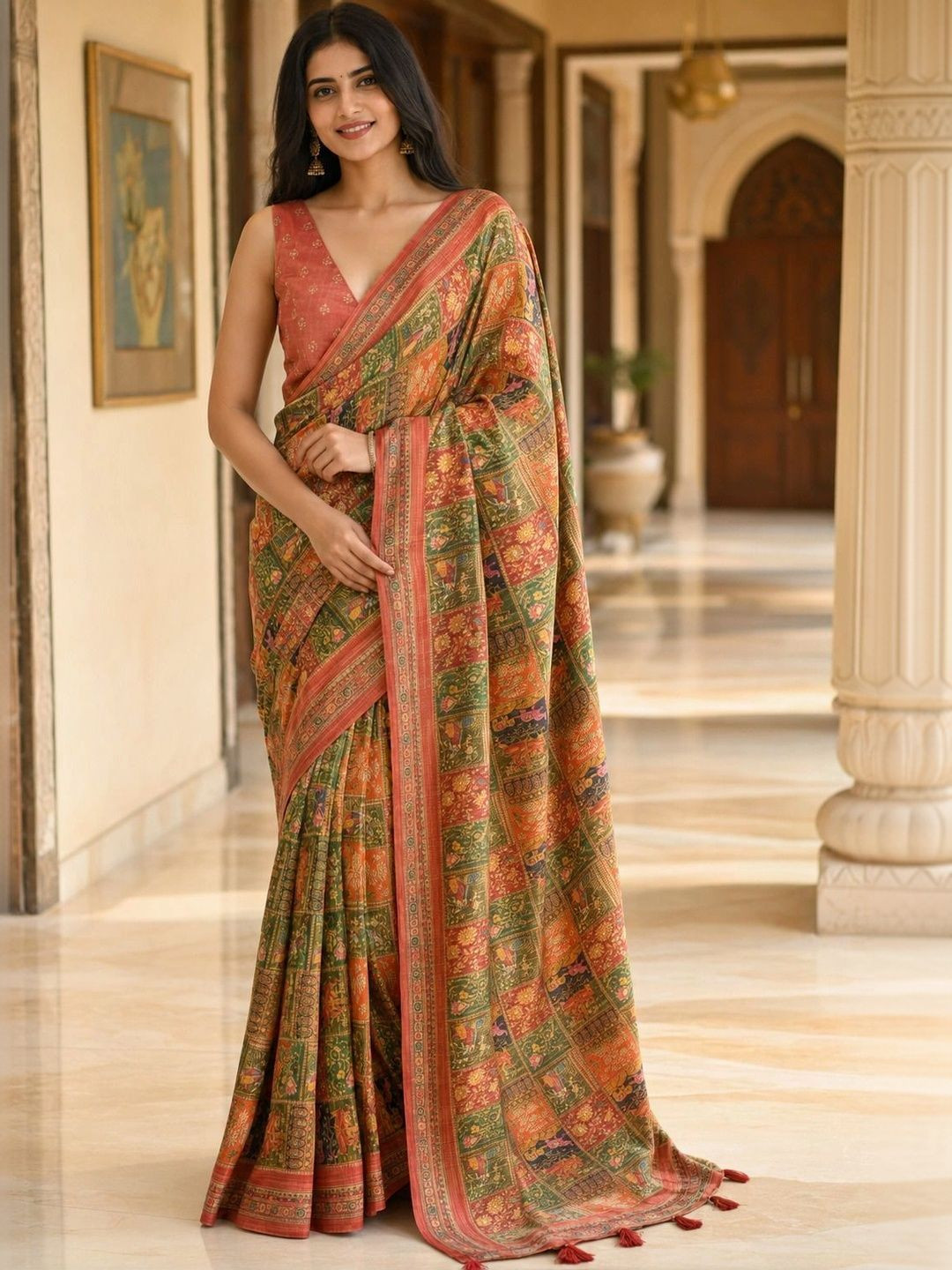 Aadatein MultiColour Kanjivaram Silk Saree For Women