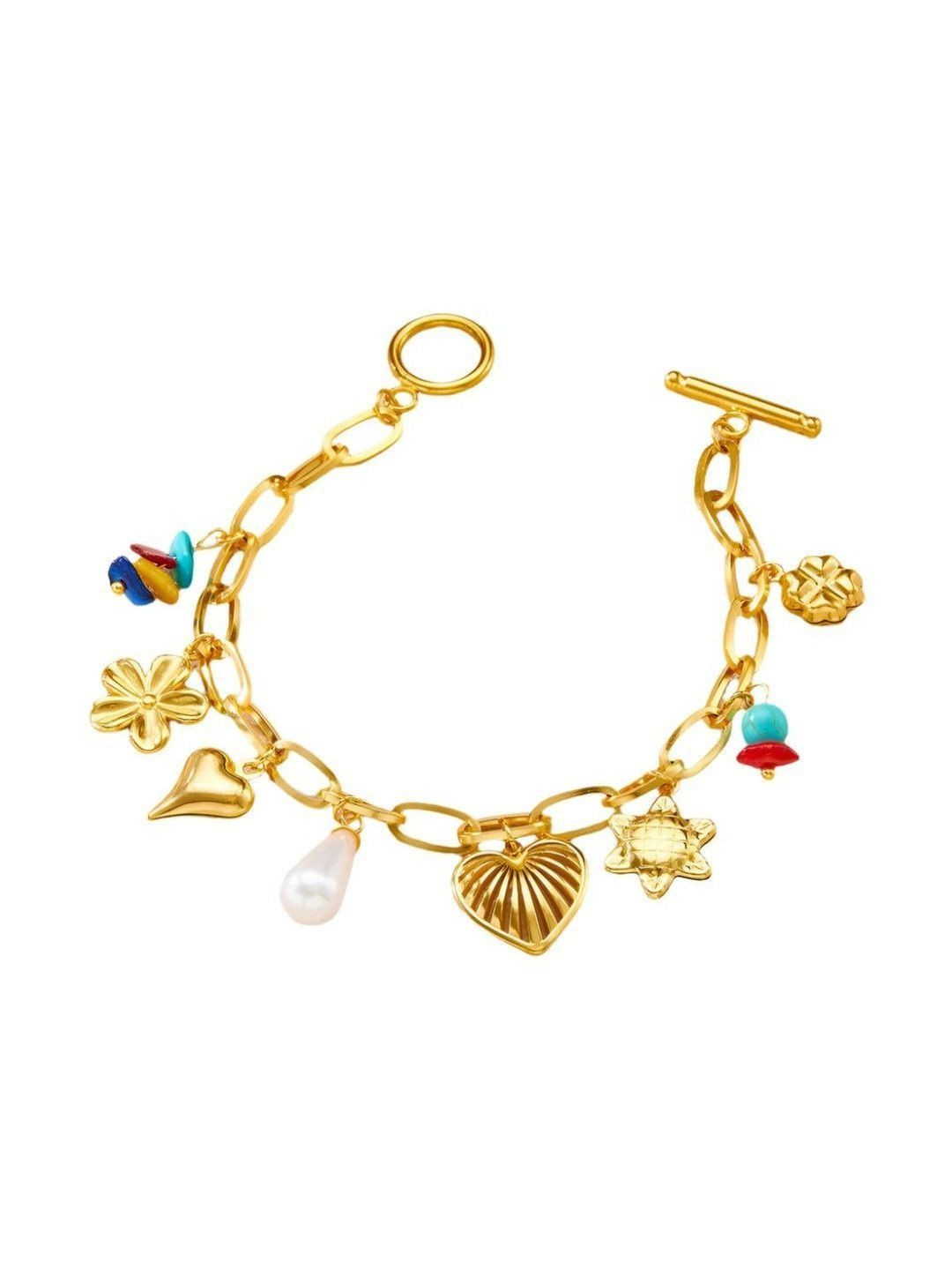 DIVING SWAN Women 18K Thick Gold Plated Naira Festival Charm Bracelet