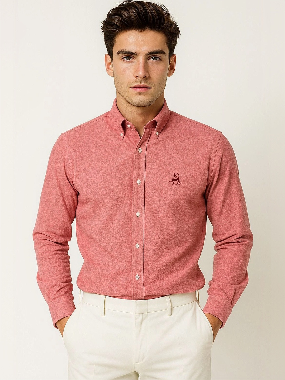 MISCHIEF MONKEY Button-Down Collar Classic Casual Shirt
