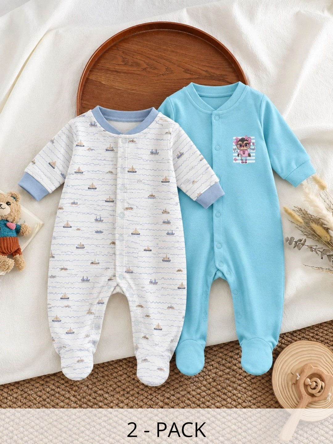 HELLCAT Infants Boys Pack Of 2 Printed Cotton Sleepsuit