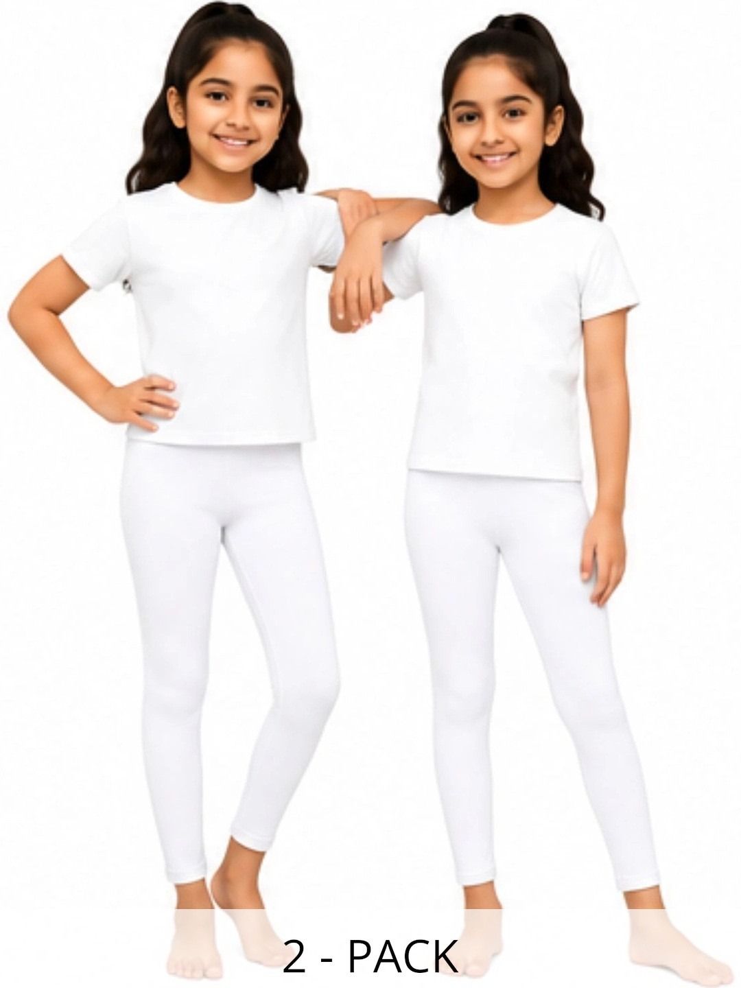 Kidello Girls Pack Of 2 Cotton Stretchable Ankle Length Leggings