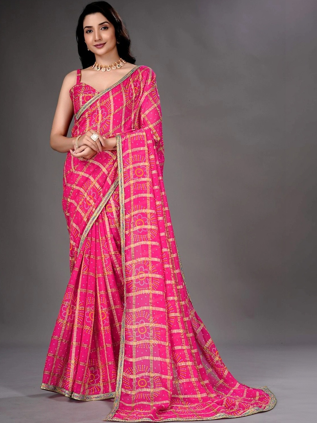 LDF studio Bandhani Pure Chiffon Bandhani Saree