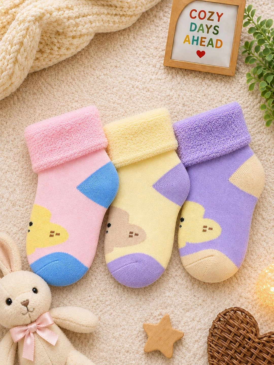 CORTICA Unisex Kids Pack of 3 Cotton Blend Assorted Patterned Ankle Length Socks