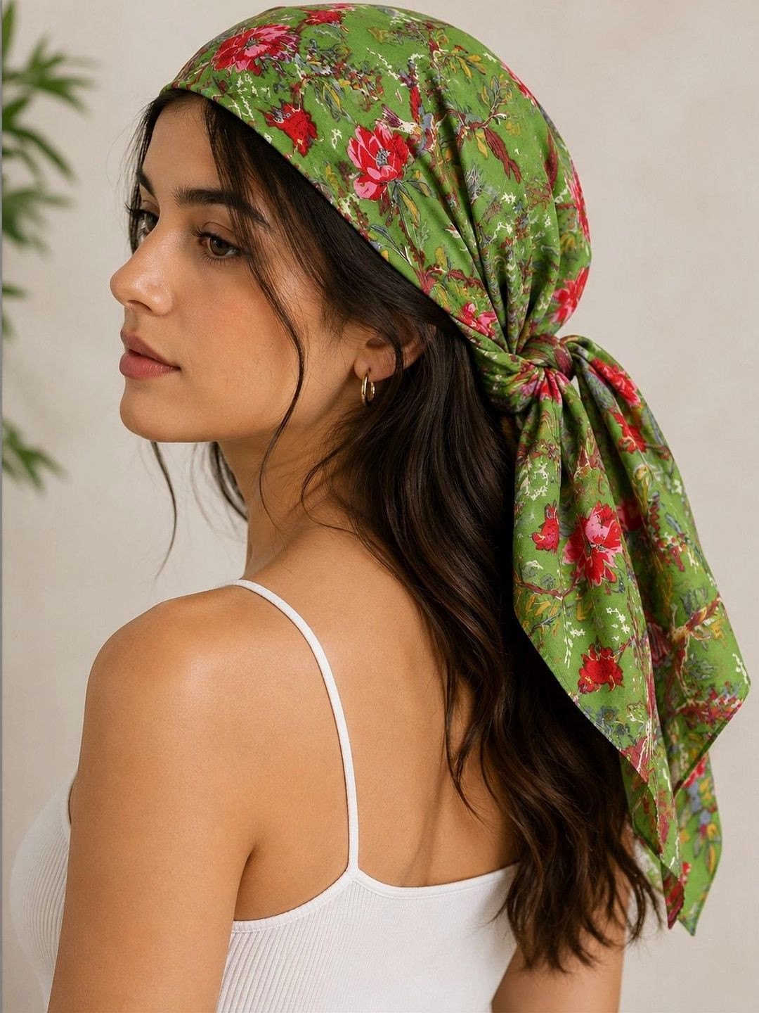 HANDICRAFT PALACE Women Green & Pink Bird Printed 100% Cotton Bandana