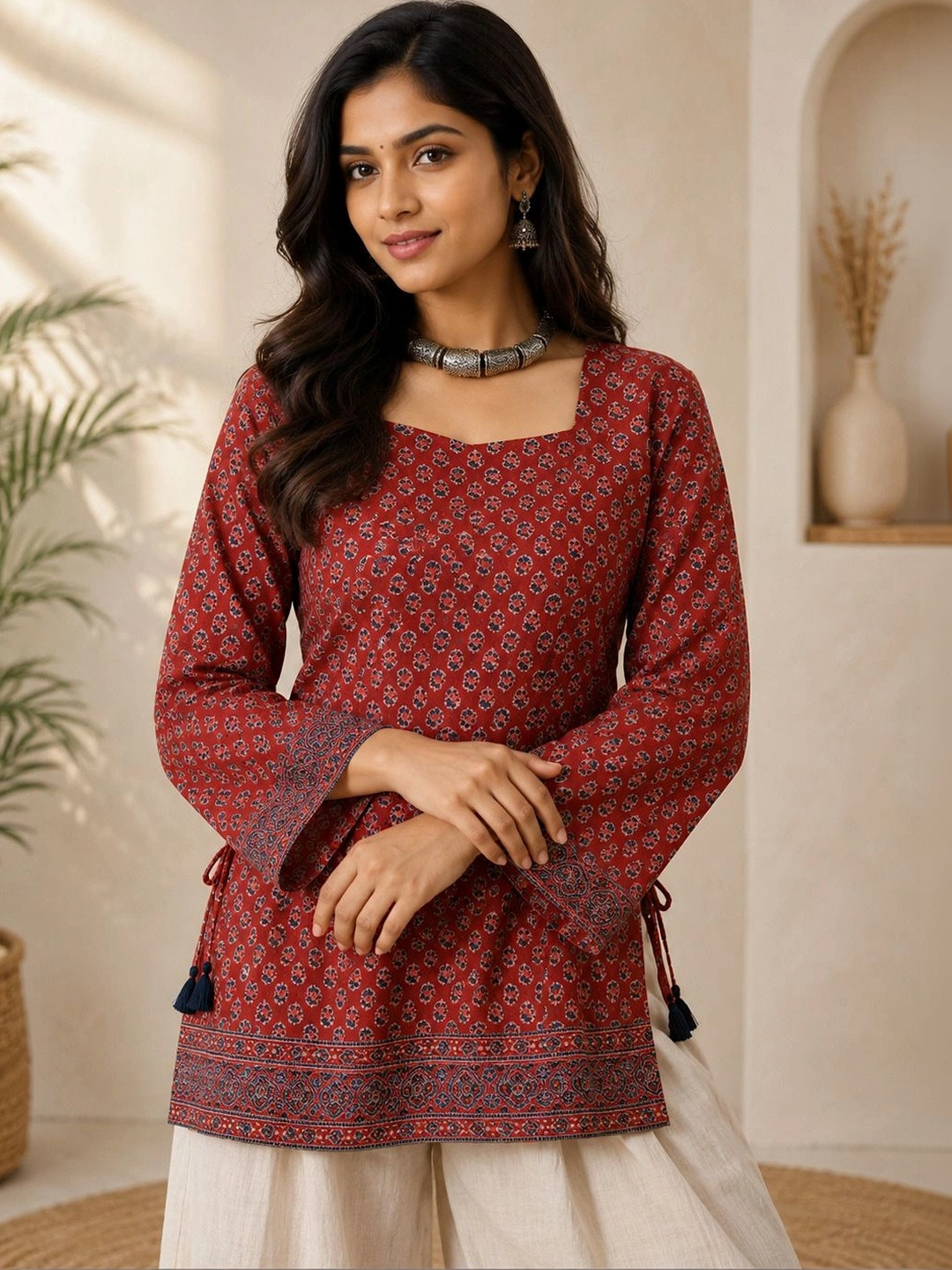 NIVEDANAM Ethnic Motifs Printed Square Neck Kurti