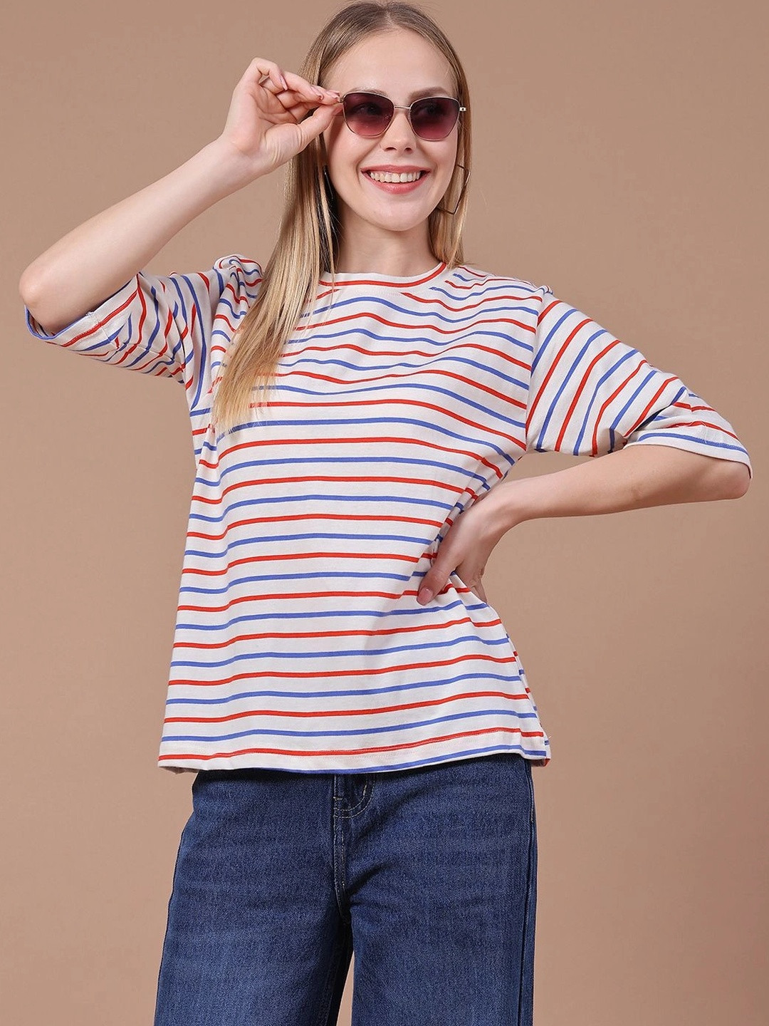 V-Mart Women Striped T-shirt