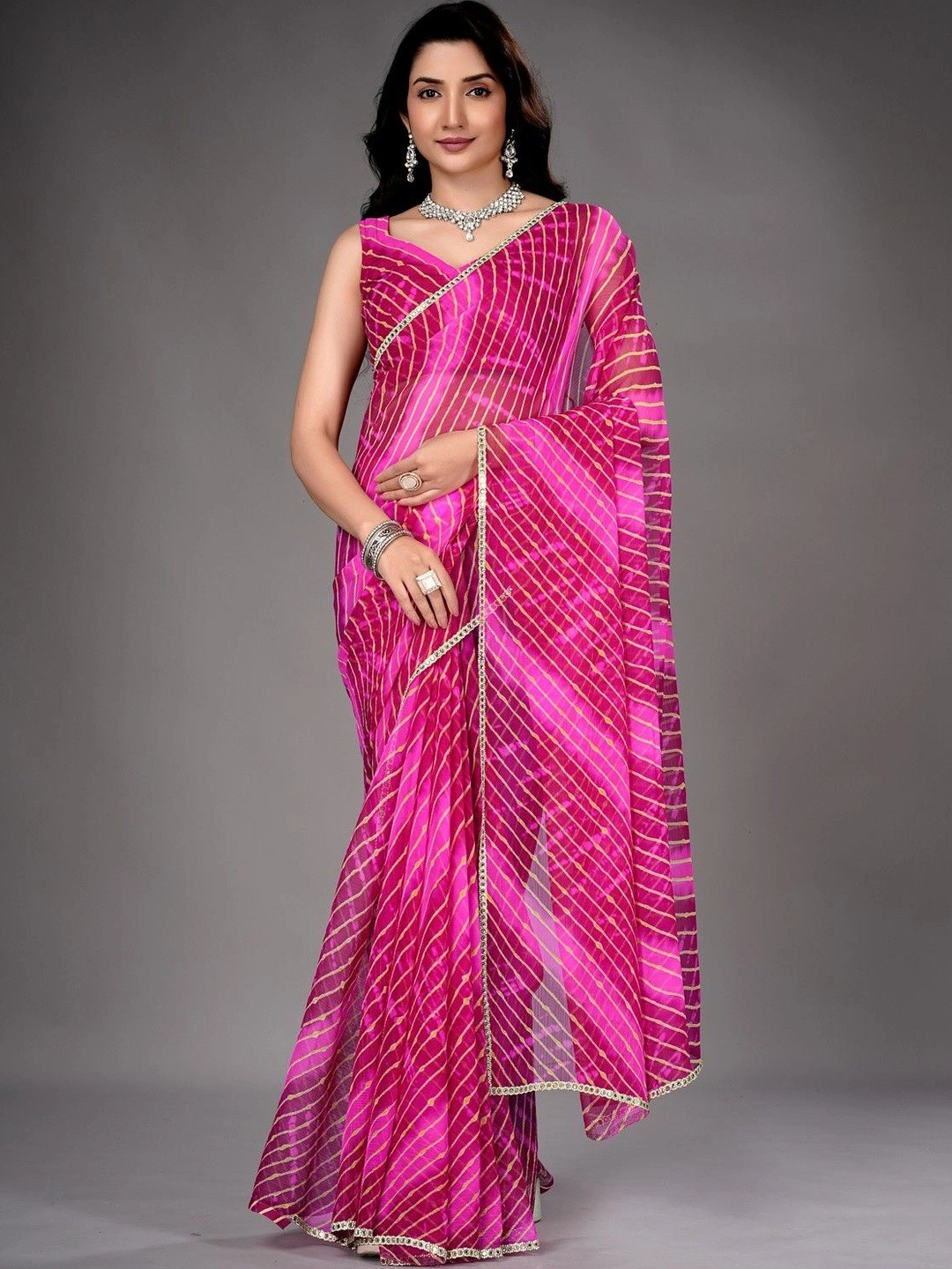 LDF studio Leheriya Zari Pure Chiffon Leheriya Saree