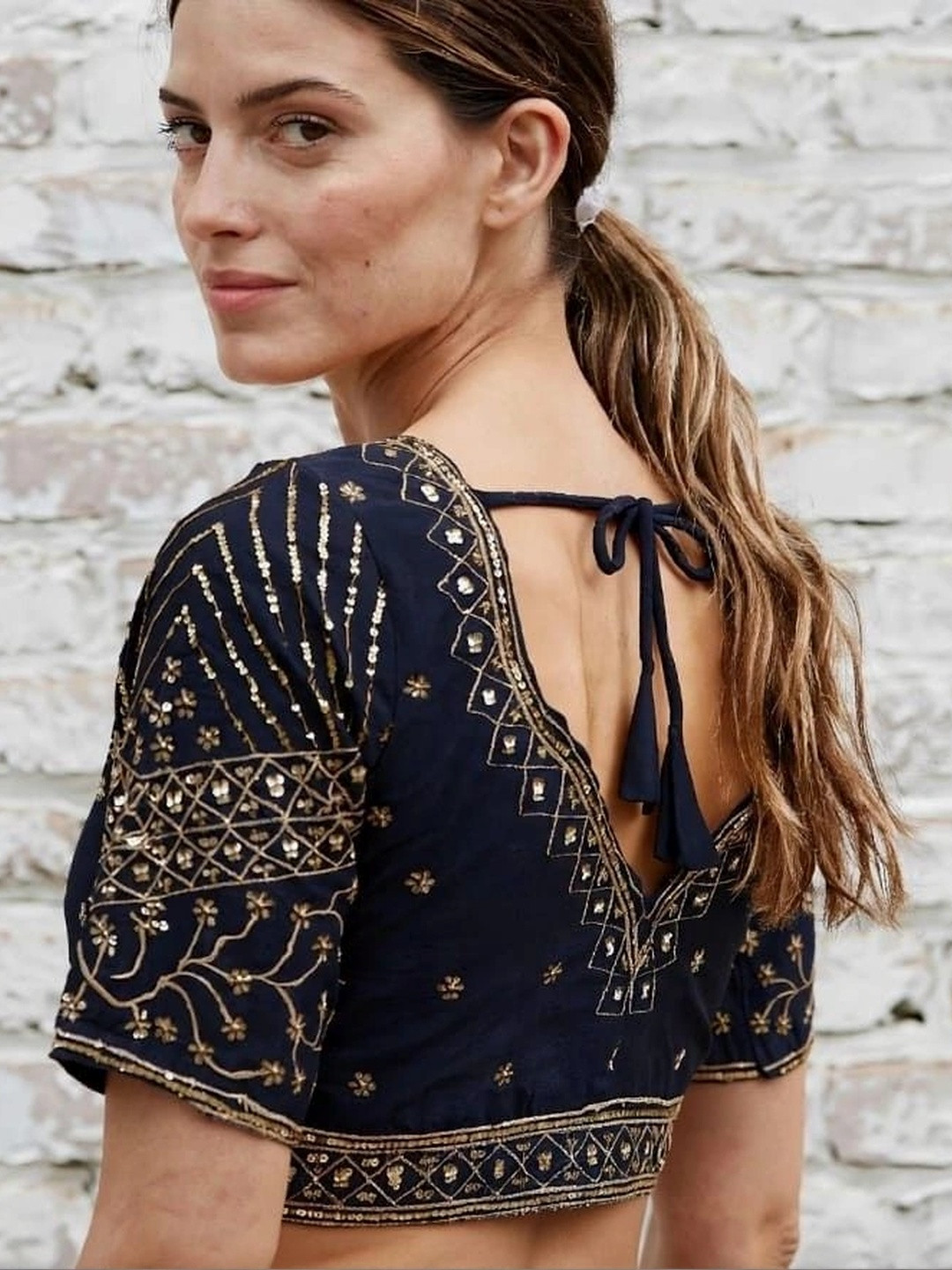 Binatex Cotton Embellished Sequinned Saree Blouse