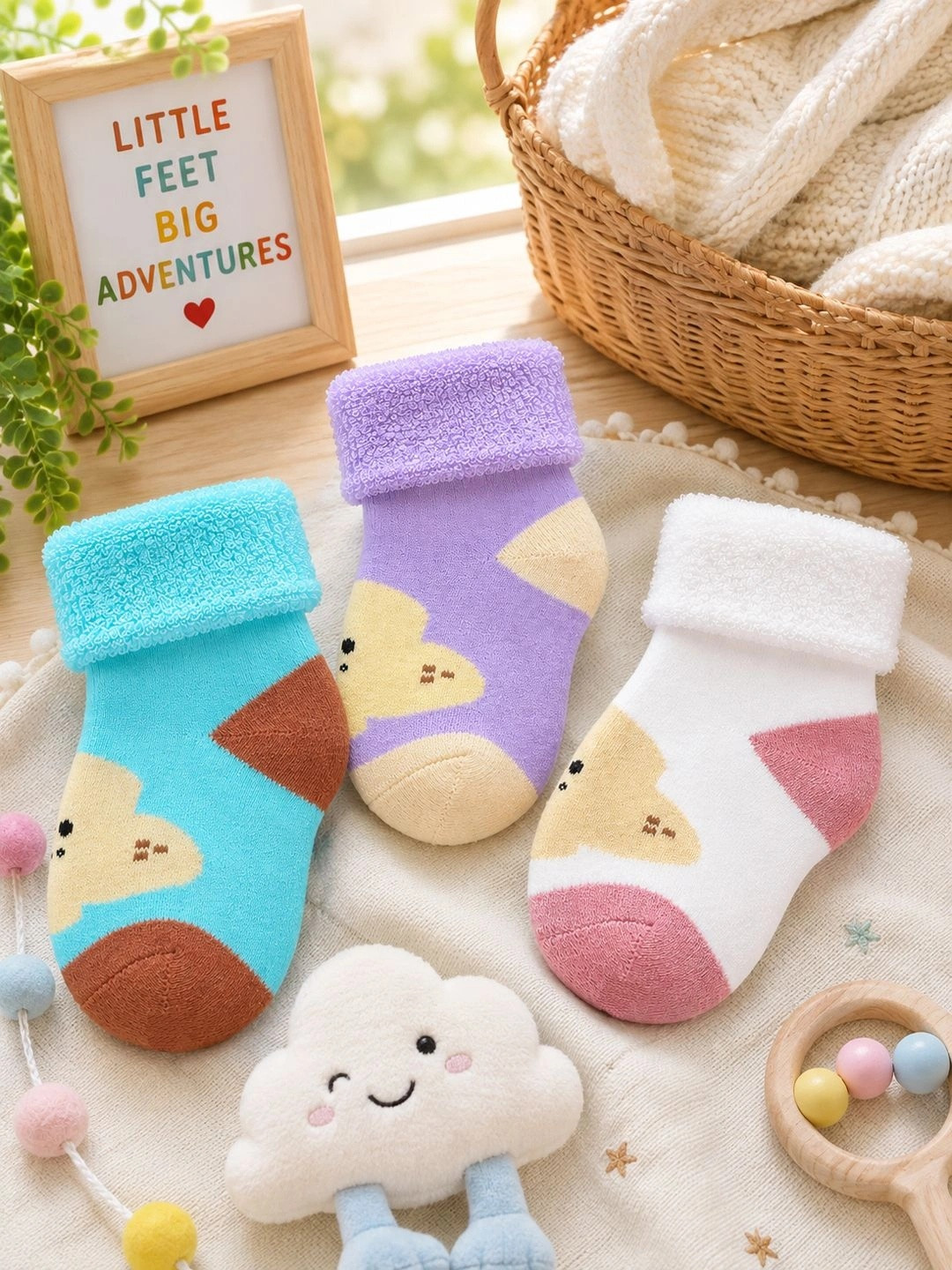 CORTICA Unisex Kids Pack of 3 Cotton Blend Assorted Patterned Ankle Length Socks