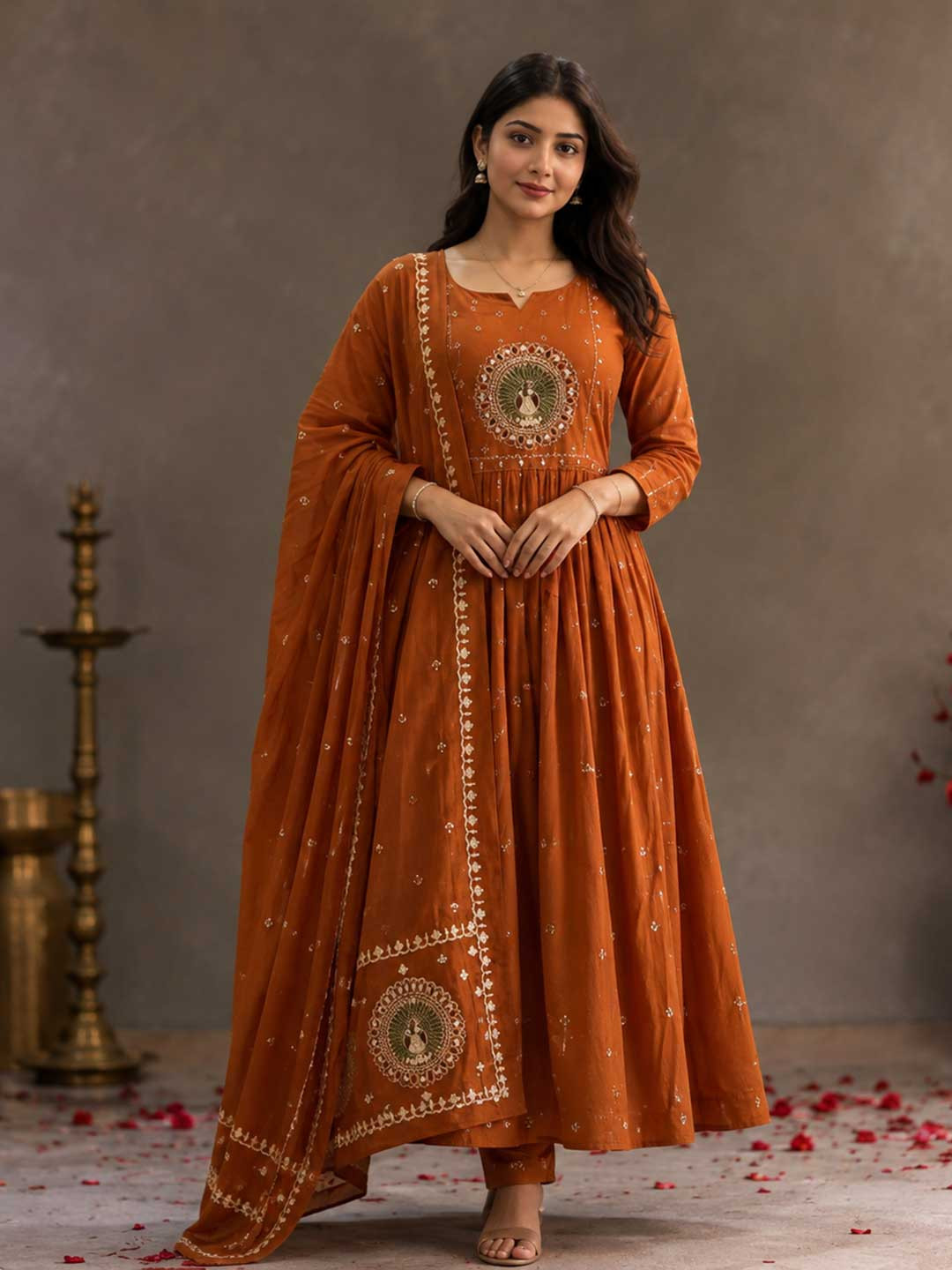SHASHANK FASHION & BRIGHT FASHION Women Ethnic Motifs Embroidered Regular Thread Work Kurta with Pyjamas &