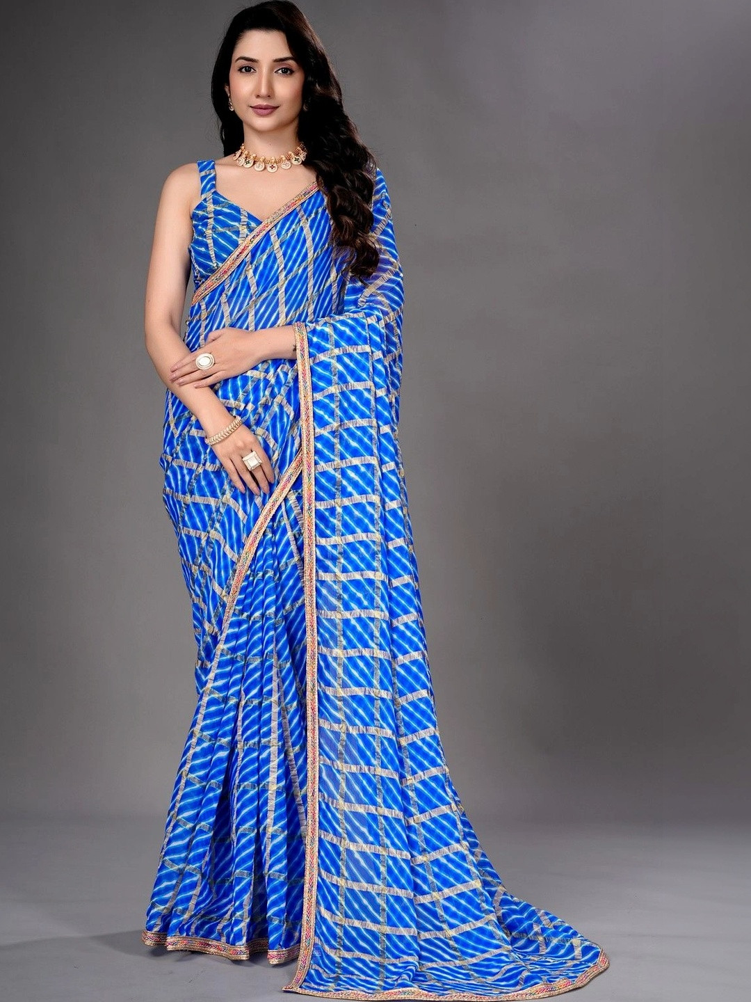 LDF studio Leheriya Pure Chiffon Bandhani Saree