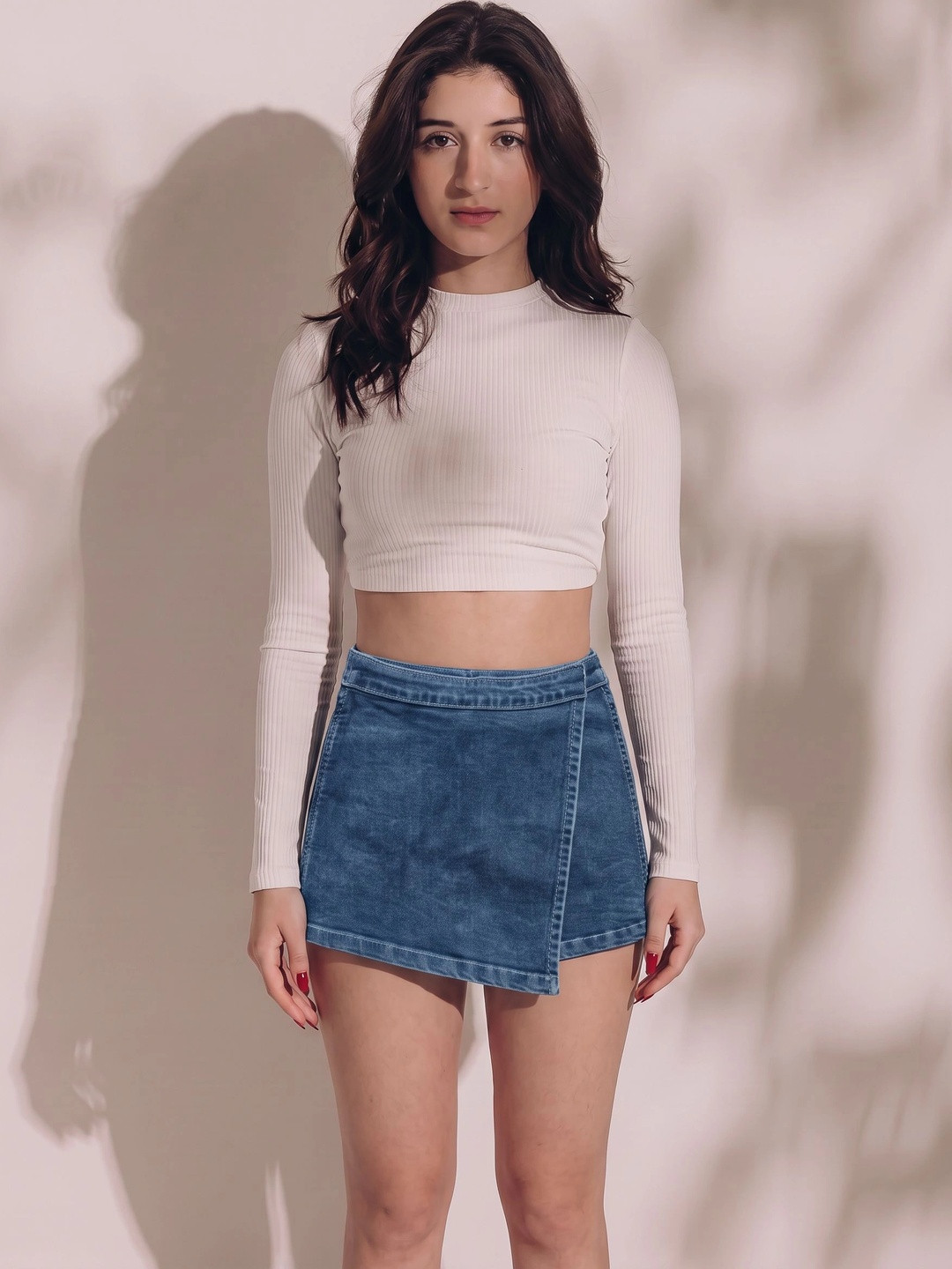 dolsia Women Denim Blend Mini Skorts Skirt