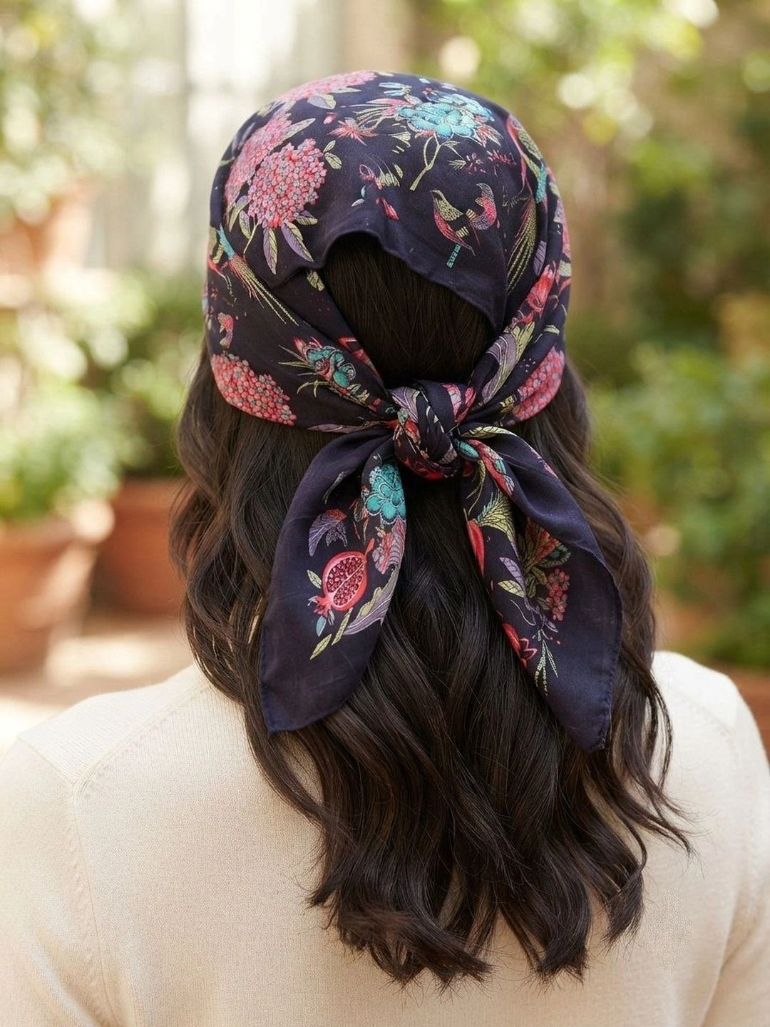 Ravaiyaa Black & Pink Bird Printed Pure Cotton Bandana