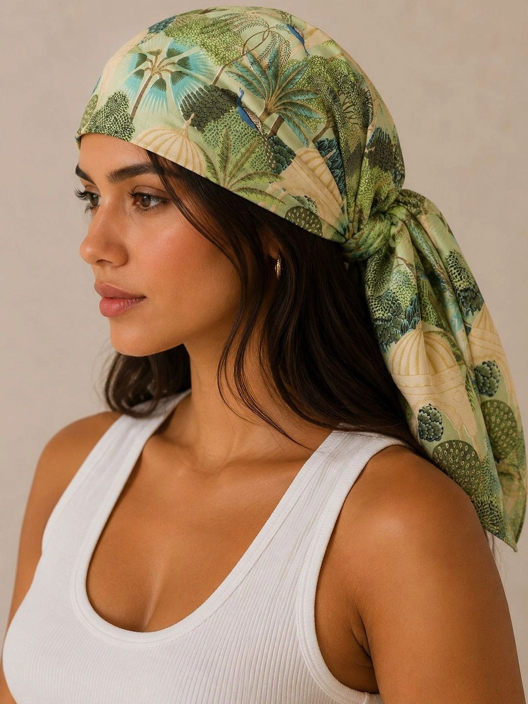 HANDICRAFT PALACE Women Green & Beige Peacock Printed 100% Cotton Bandana