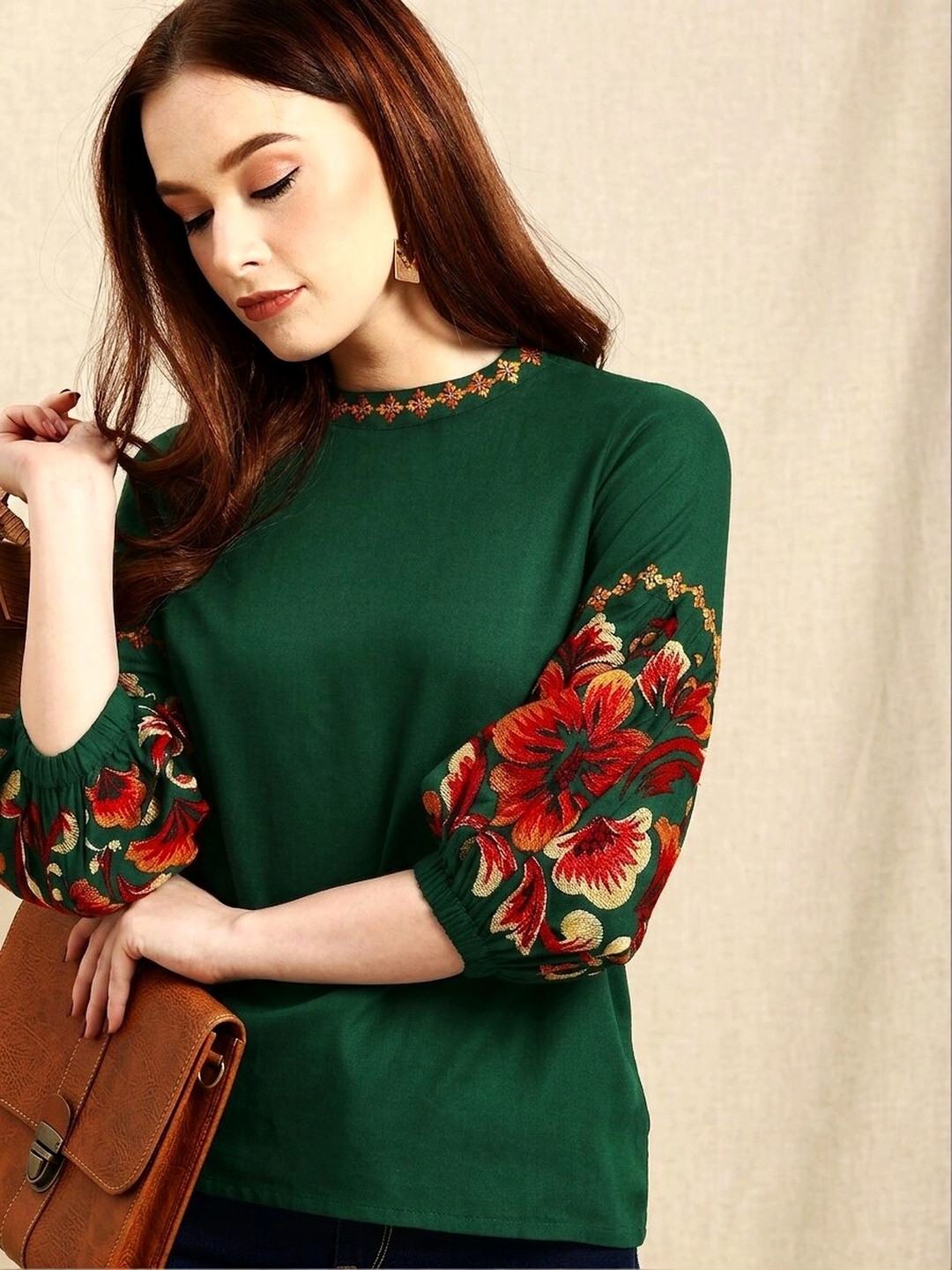 Routes by All About You Floral Embroidered Puff Sleeve Top