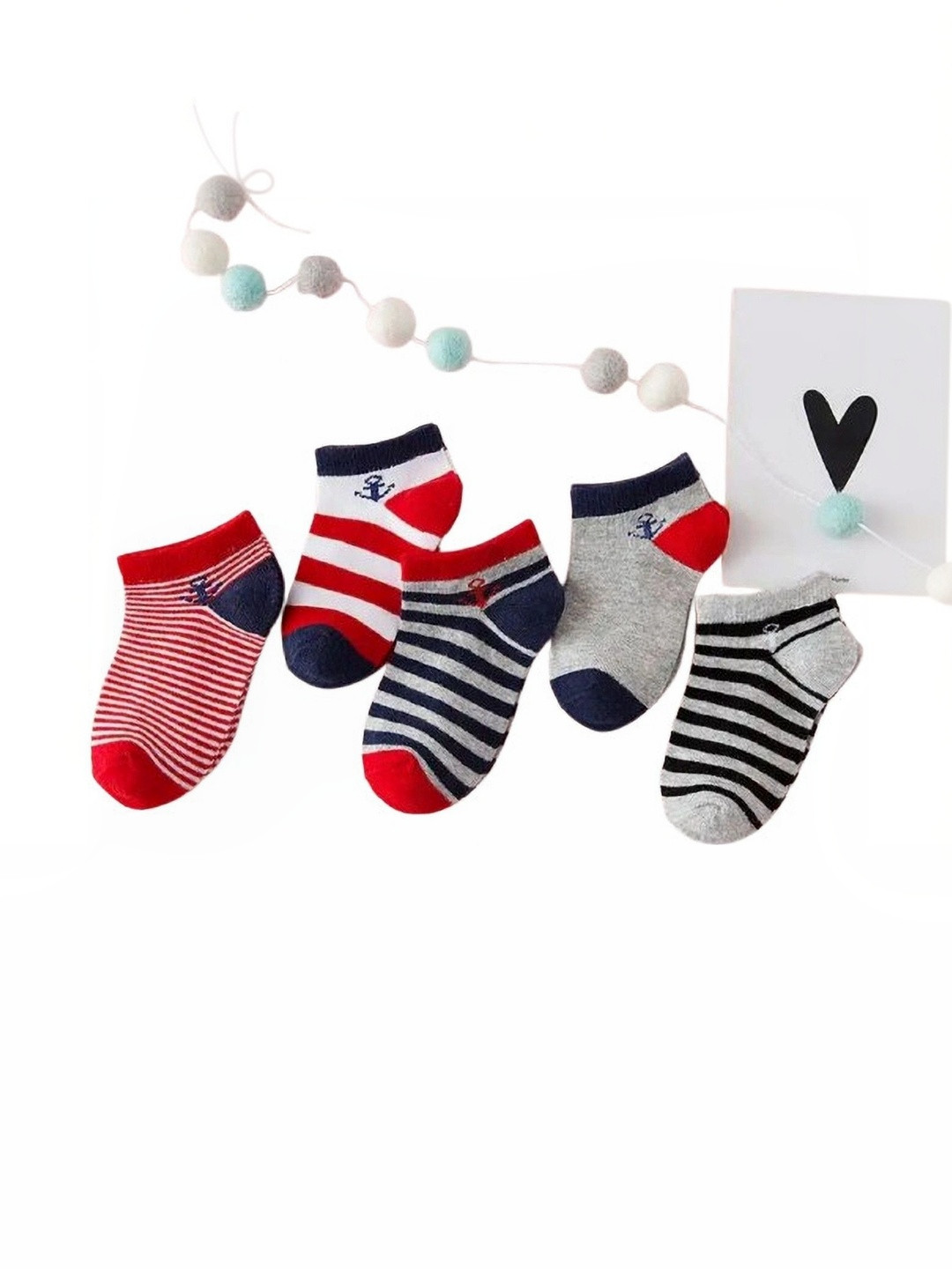 Lovenest Unisex Kids Pack of 5 Cotton Assorted Striped Ankle Length Socks