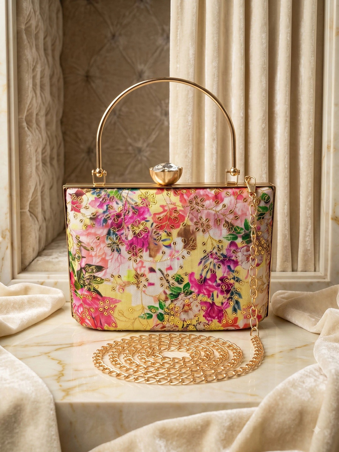 MEYYAS Printed Embellished Box Clutch