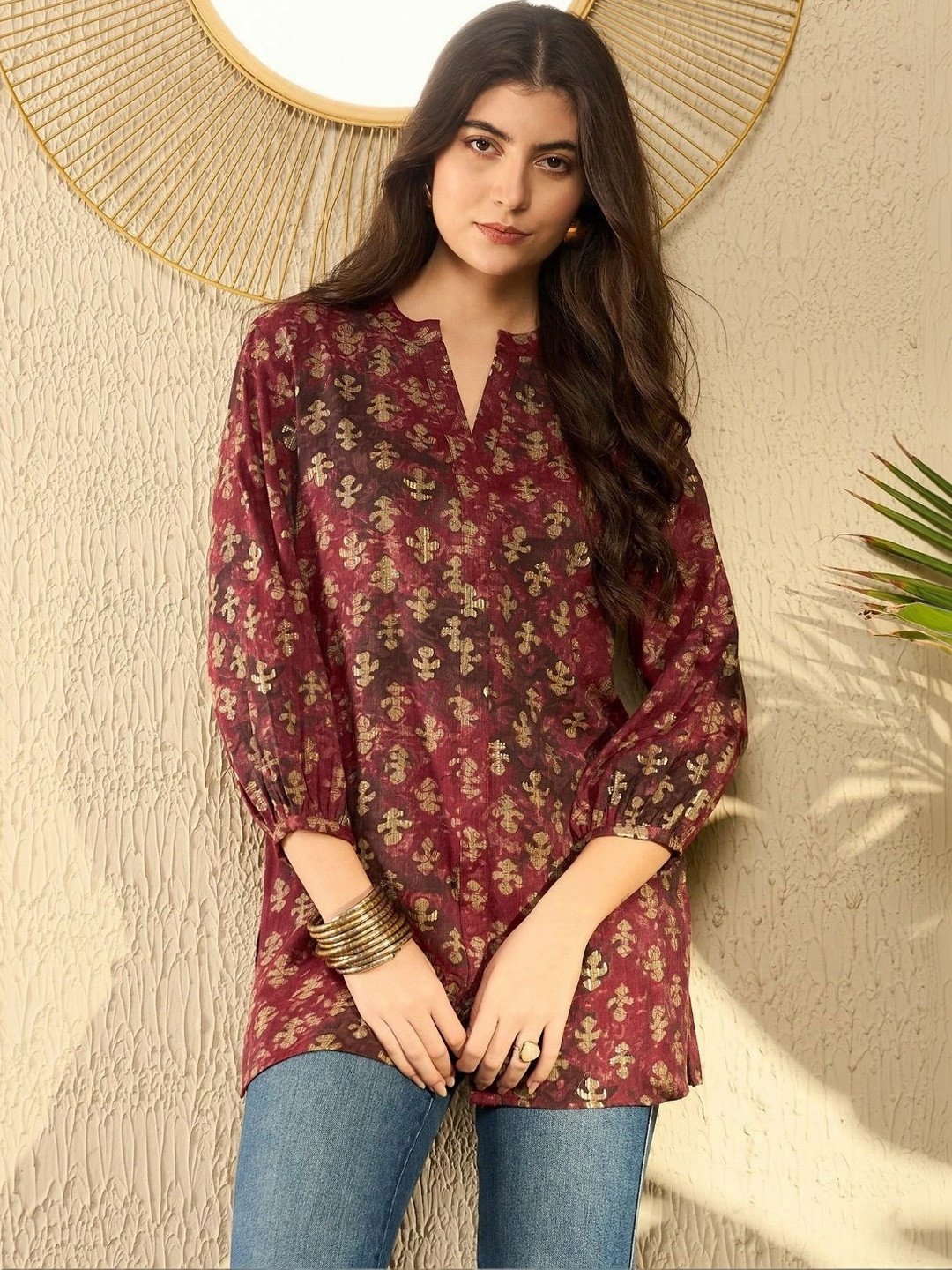 KALAMIR Ethnic Motifs Printed Pure Cotton Kurti