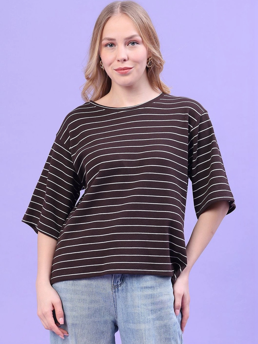 V-Mart Women Striped T-shirt