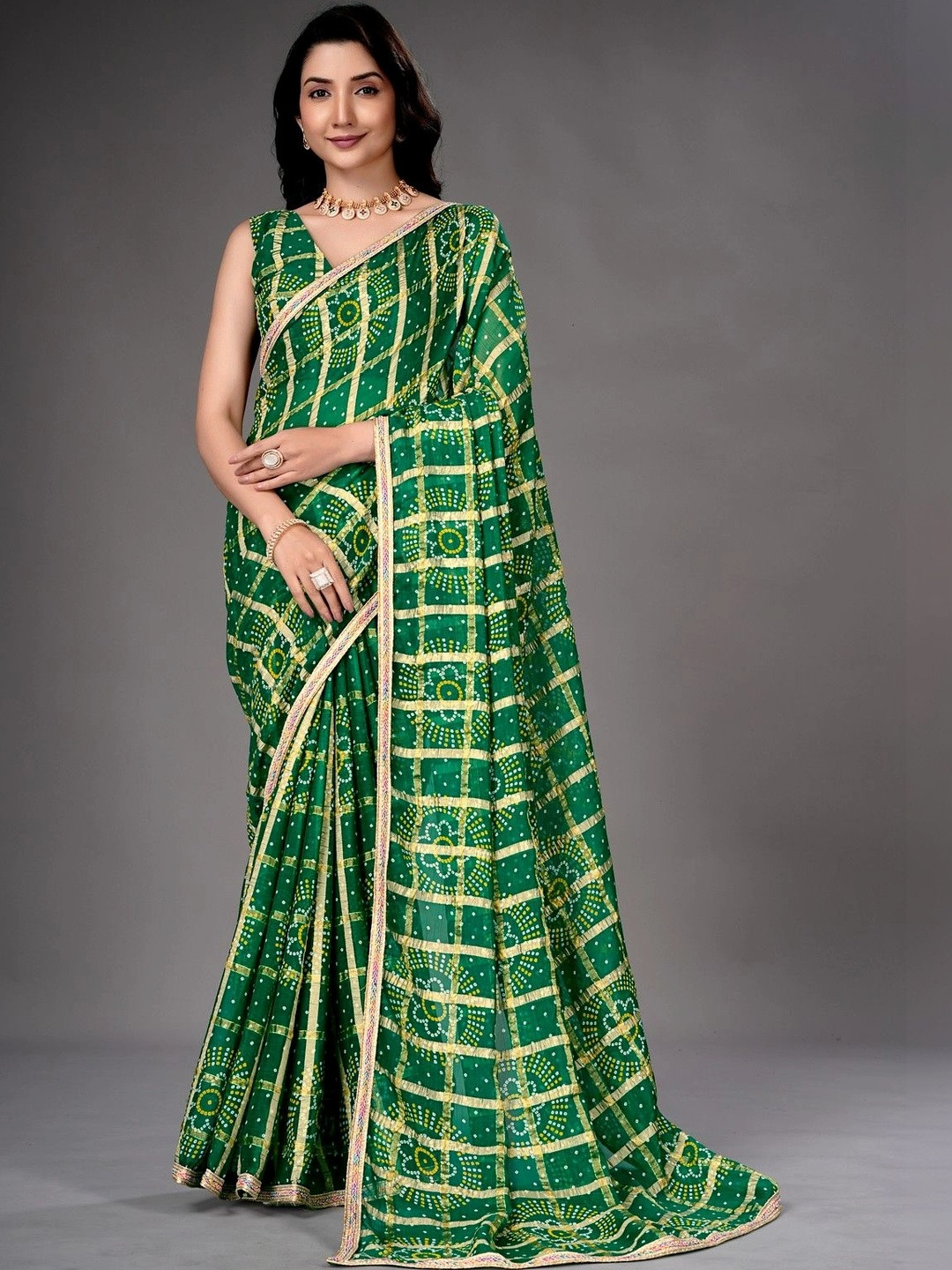 LDF studio Bandhani Zari Pure Chiffon Bandhani Saree