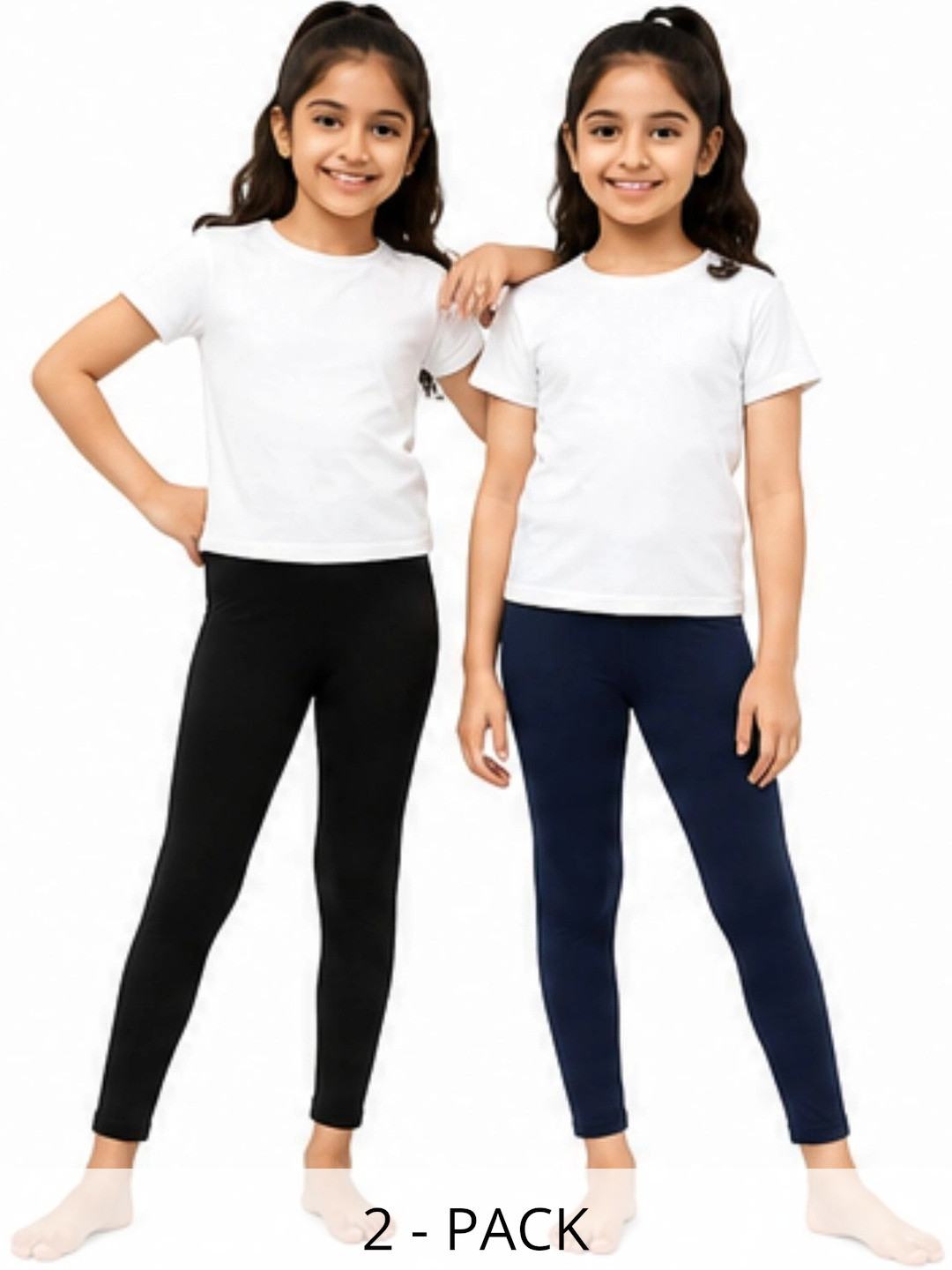 Kidello Girls Pack Of 2 Cotton Stretchable Ankle Length Leggings