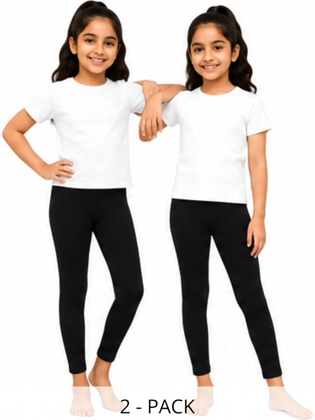 Kidello Girls Pack Of 2 Cotton Stretchable Ankle Length Leggings
