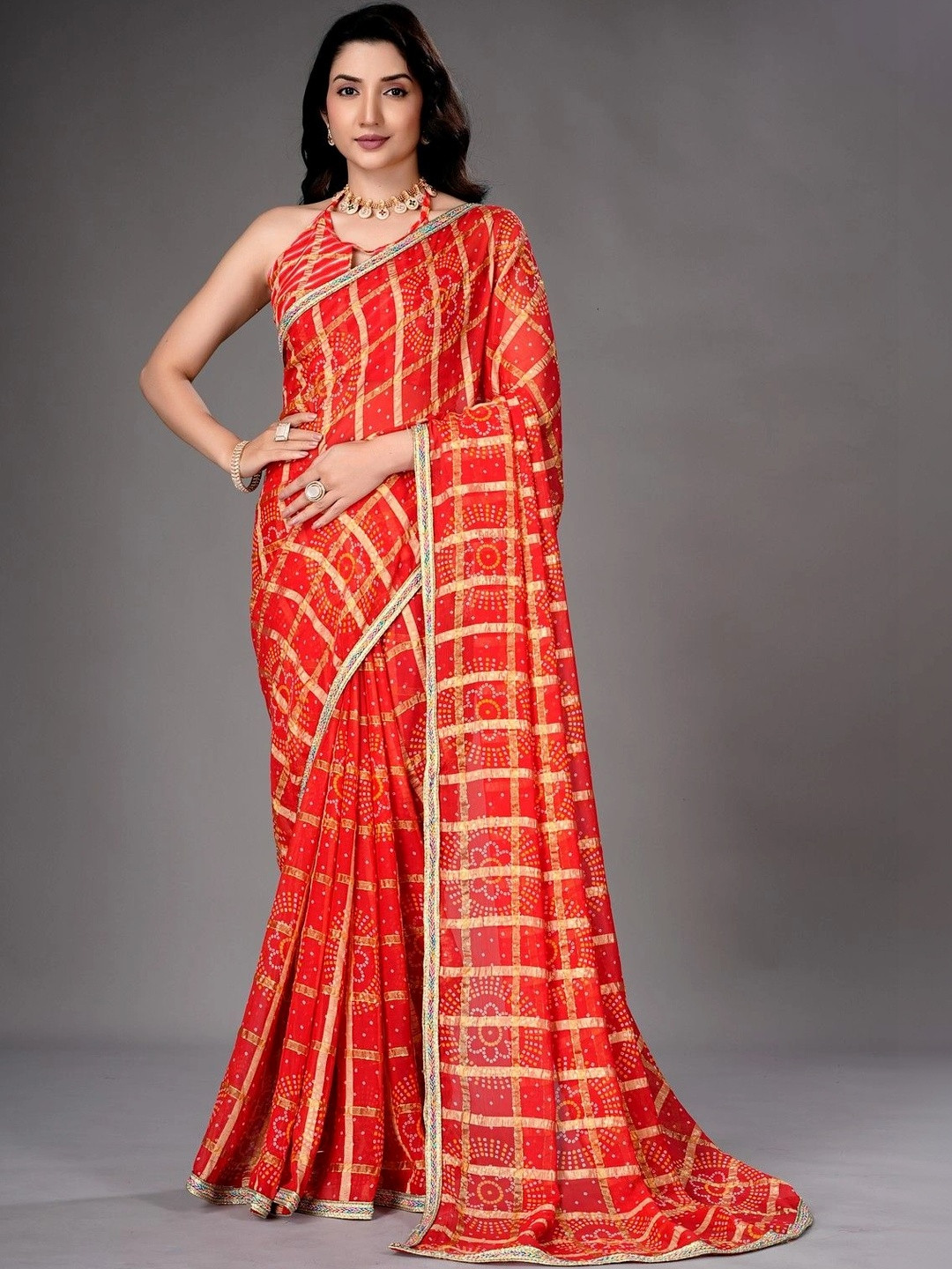 LDF studio Bandhani Pure Chiffon Bandhani Saree