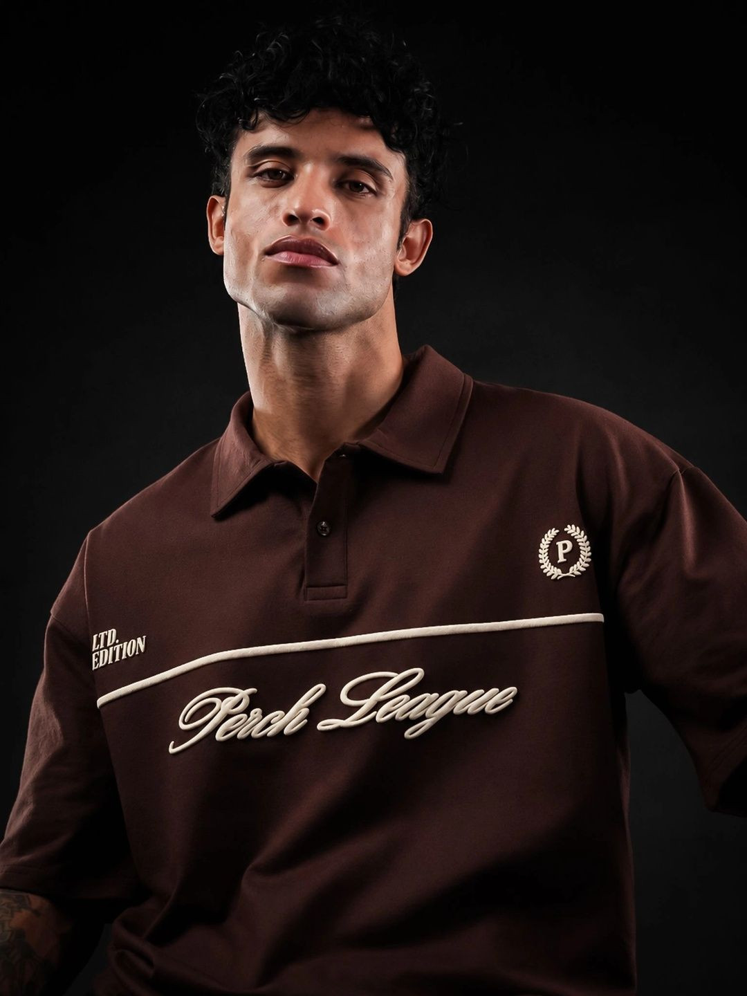 PERCH Men Typography Printed Polo Collar T-shirt