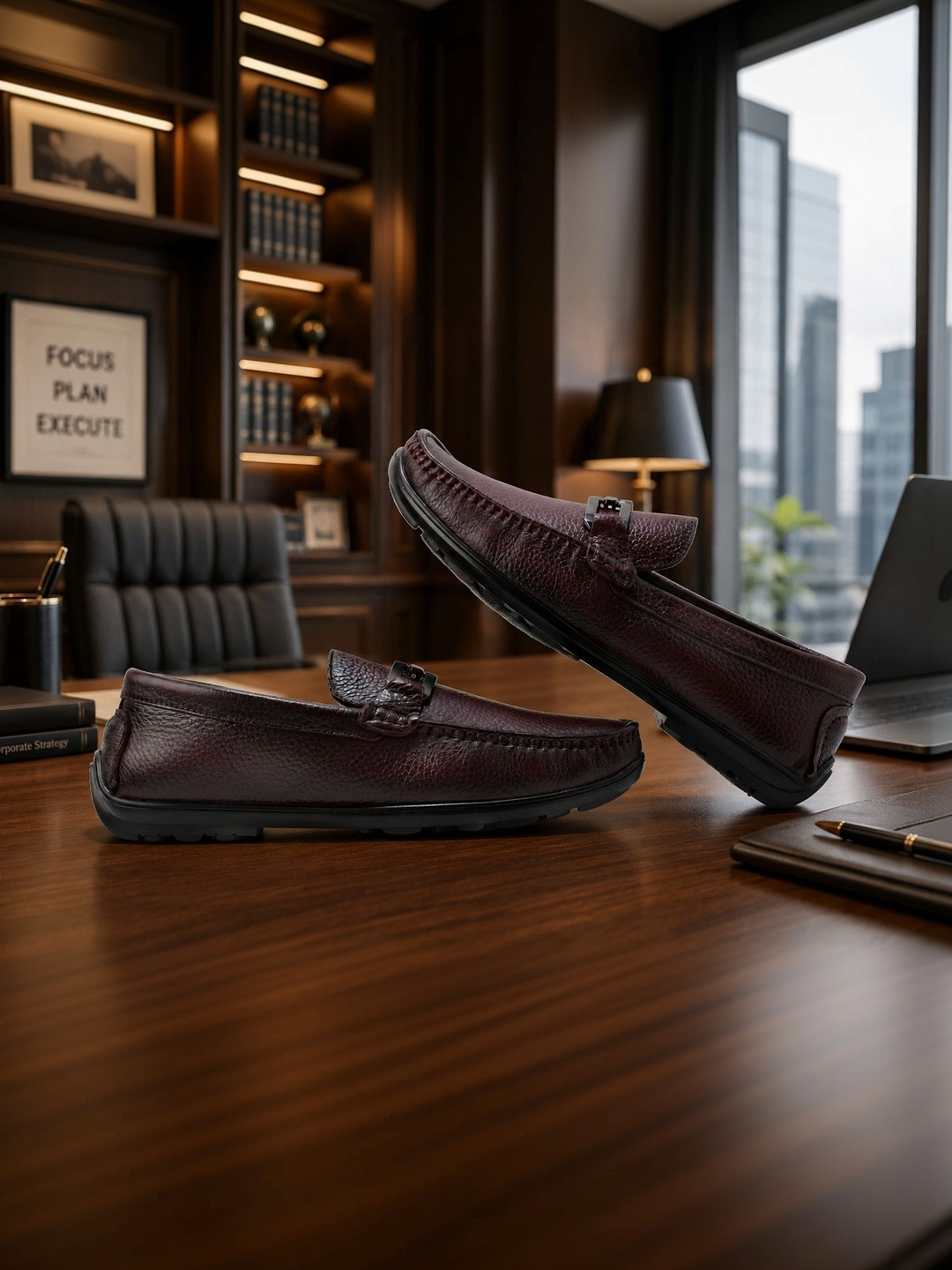 Woodland Men Leather Round Toe Slip-On Formal Loafers Shoes